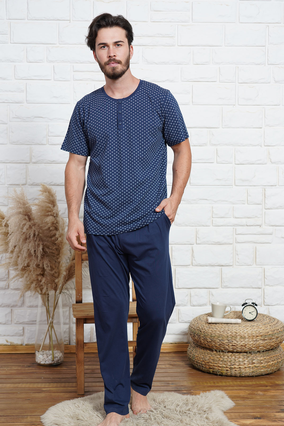 Erkek Kısa Kol Pamuklu Pijama Takım
