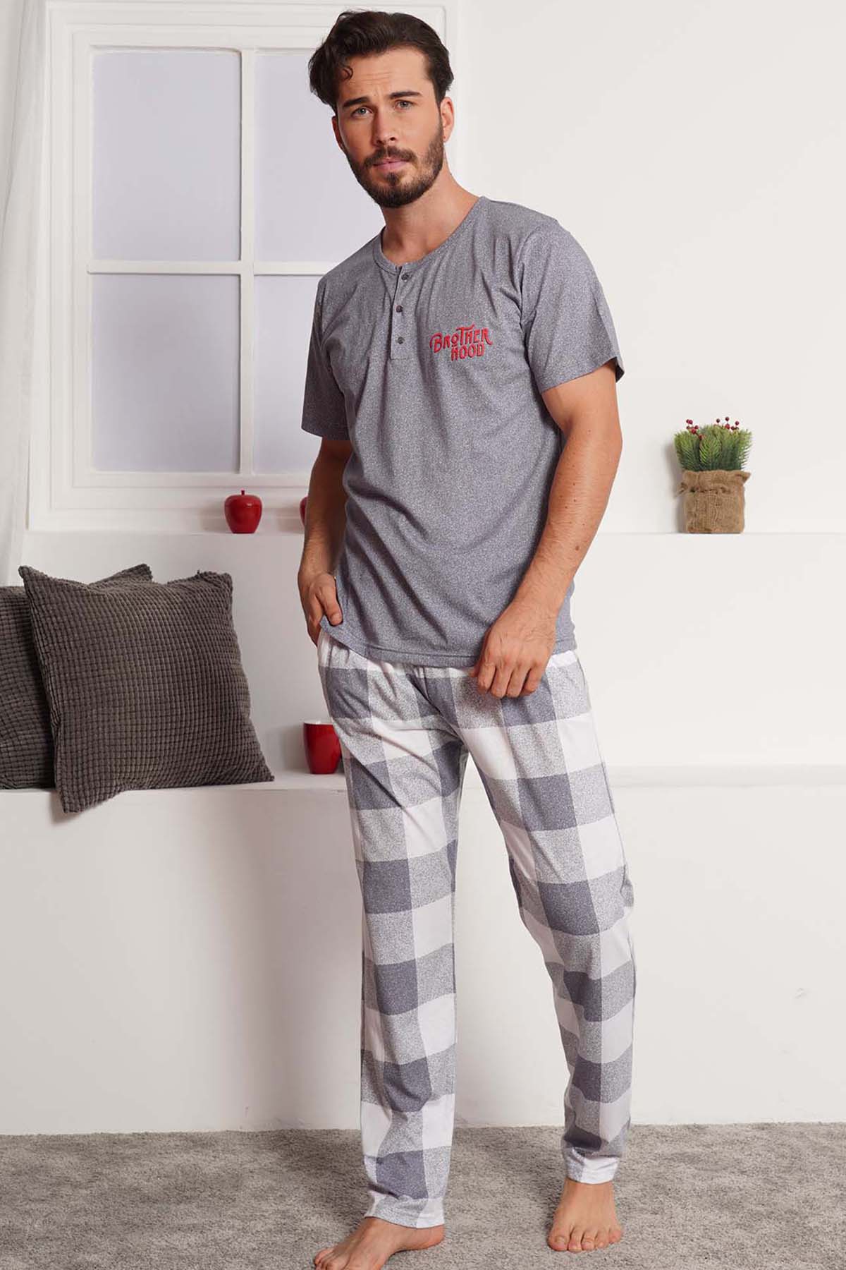 Pamuklu Erkek Kısa Kol Pijama Takım
