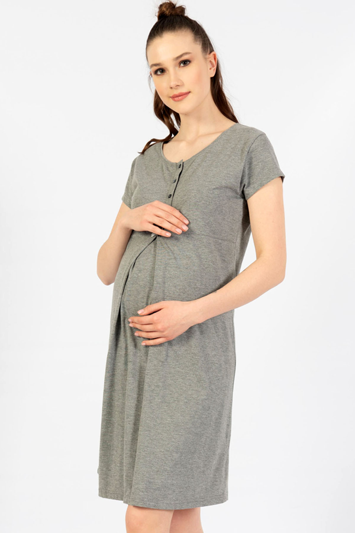 Pamuklu Kısa Kol Hamile Gecelik