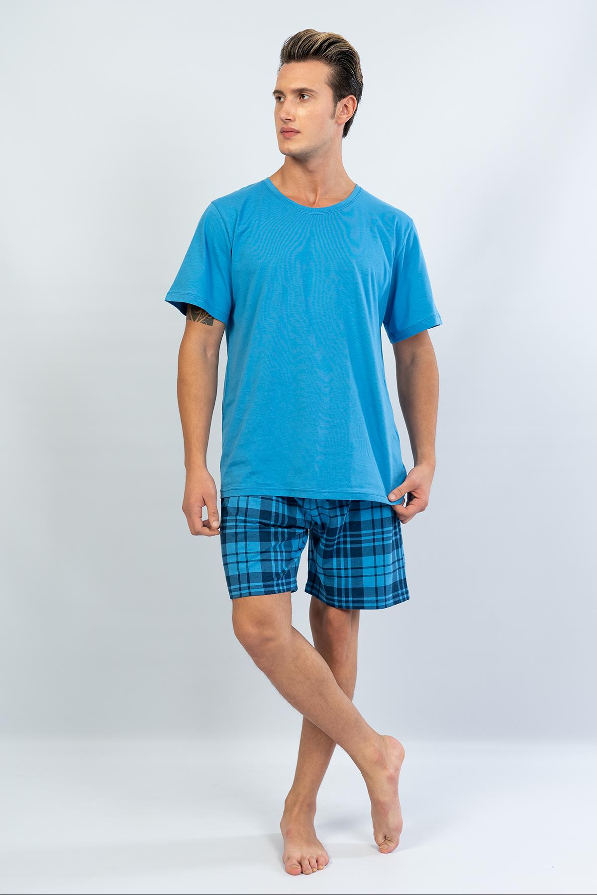 Pamuklu Cepsız Erkek Kısa Kol Şortlu Pijama Takım

