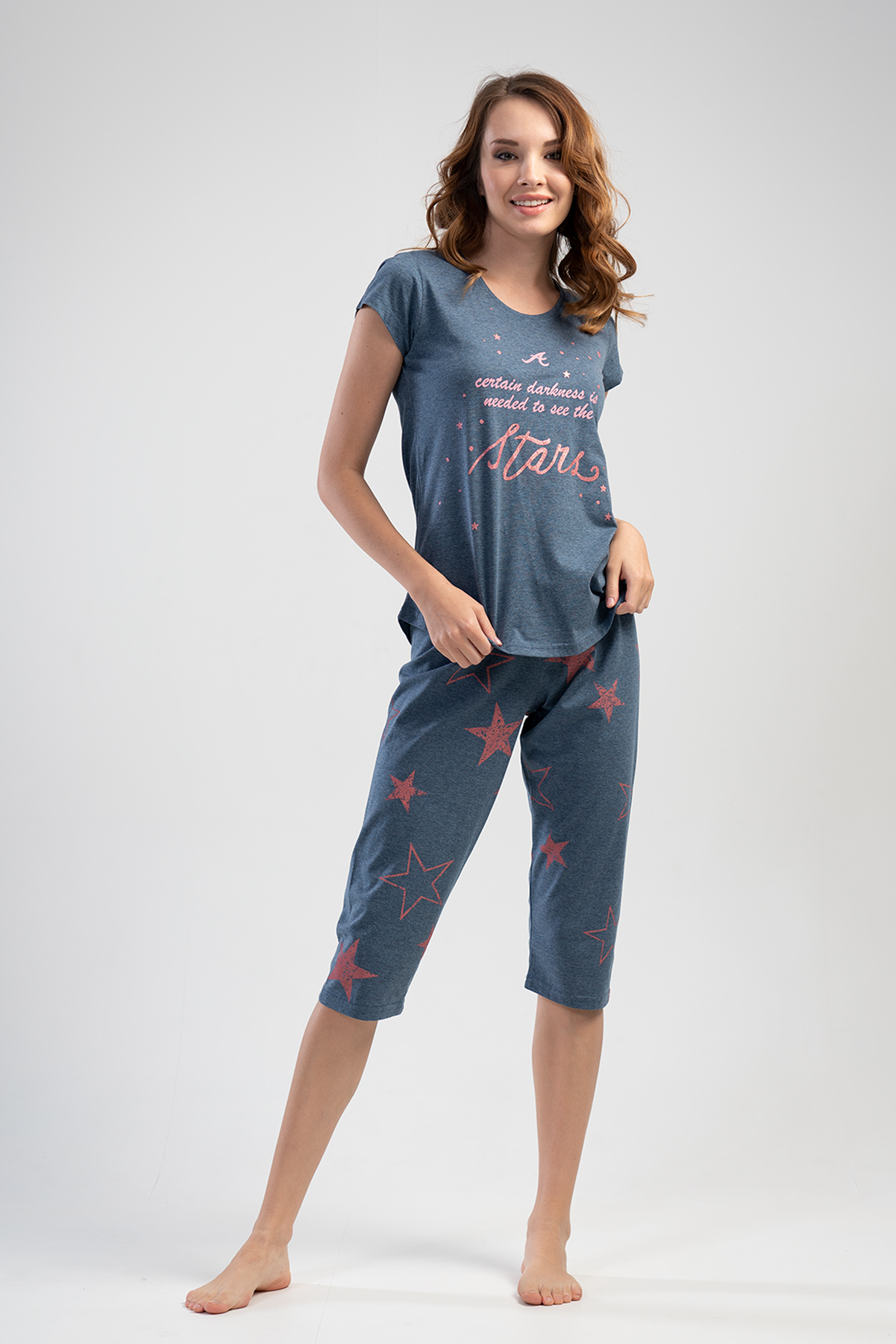 Kısa Kol Kaprili Pijama Takım

