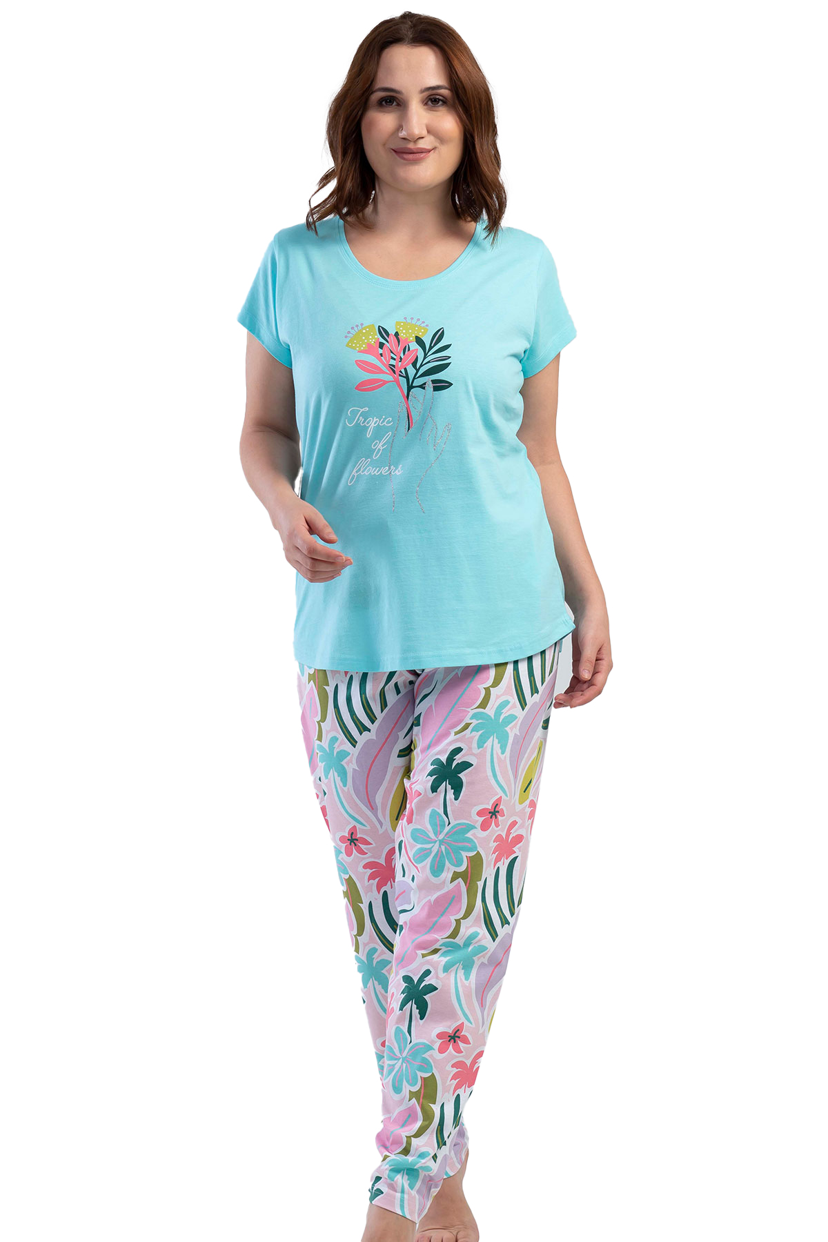 Pamuklu Büyük Beden Kısa Kol Pijama Takım
