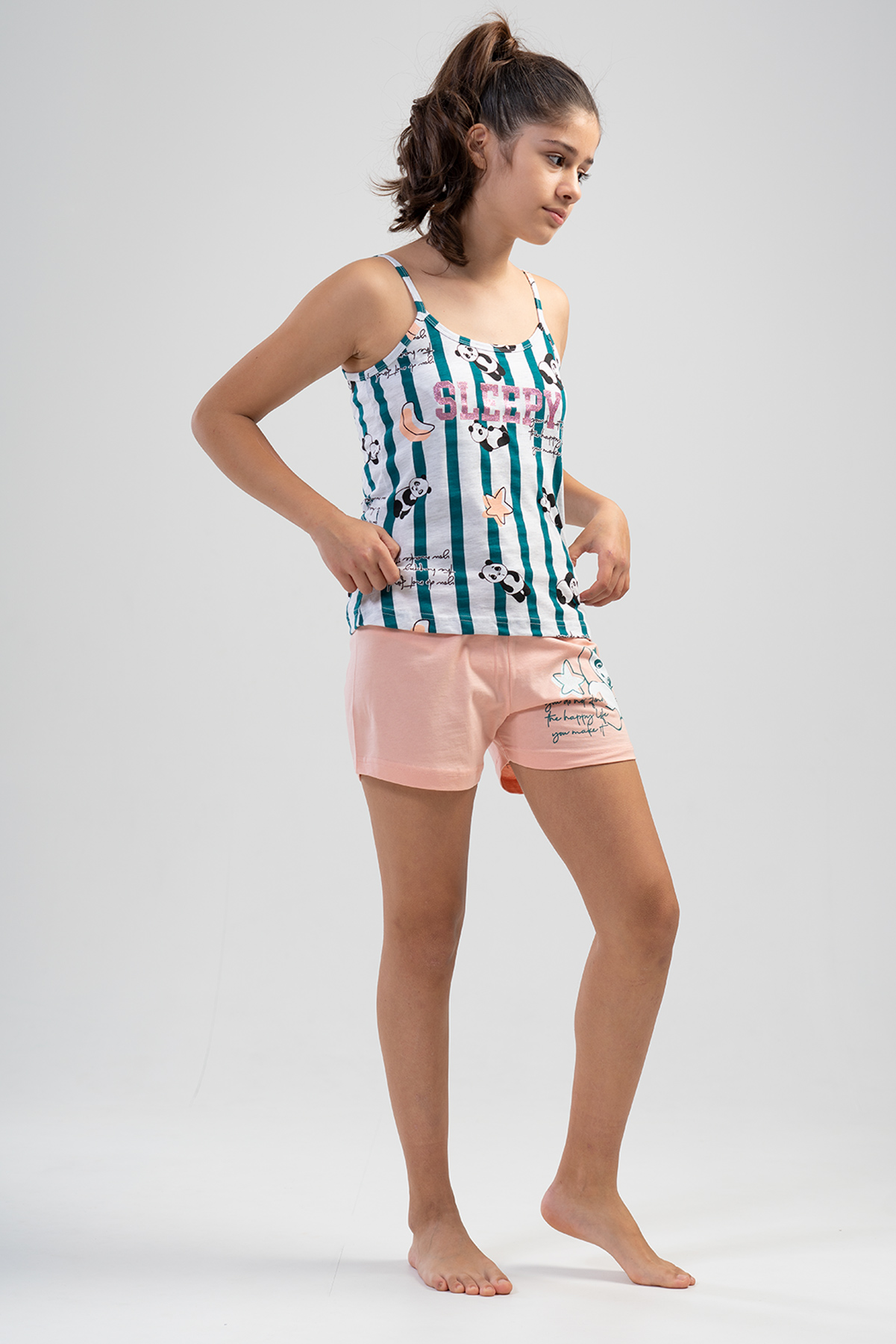 Kız Çocuk Ip Askılı Şortlu Pijama Takım
