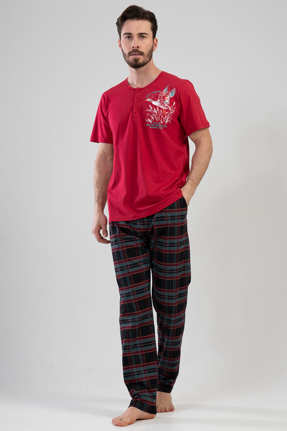 Pamuklu Erkek Kısa Kol Pijama Takım
