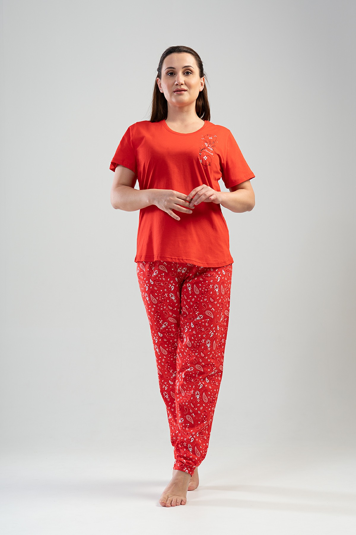 Pamuklu Kadın Büyük Beden Kısa Kol Pijama Takım
