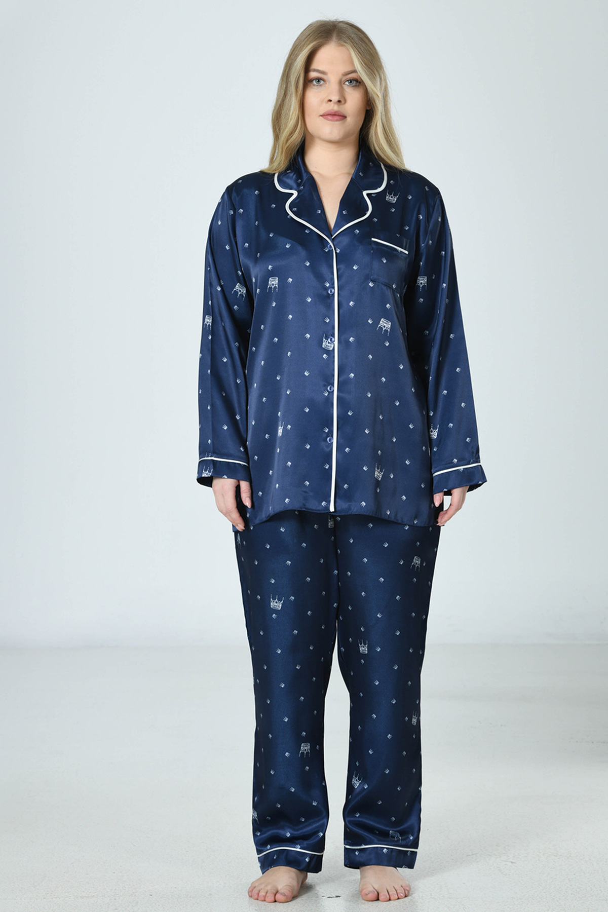 Saten Komple Düğmeli Pijama Takım