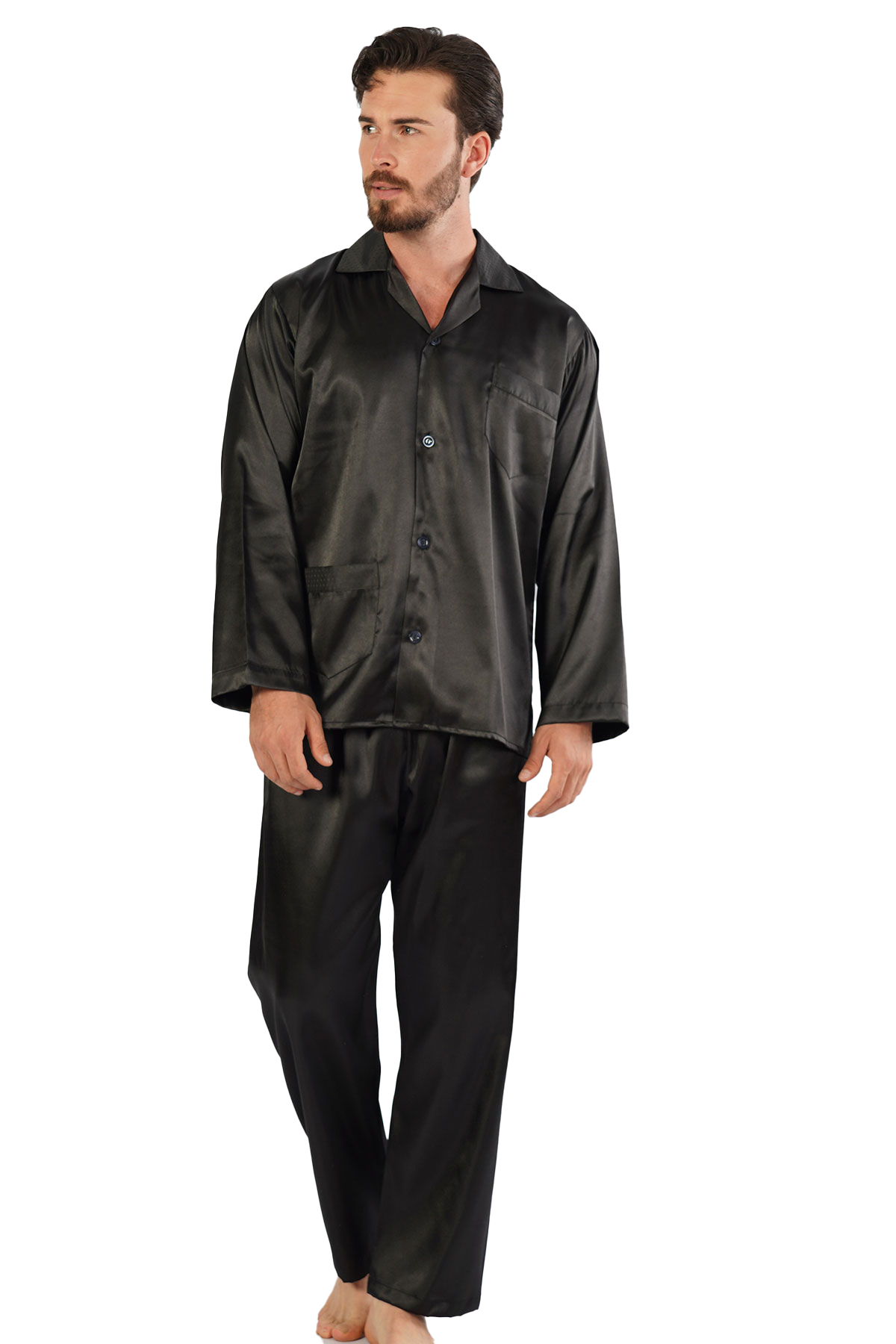 Saten erkek Komple Duğmeli Pijama Takım
