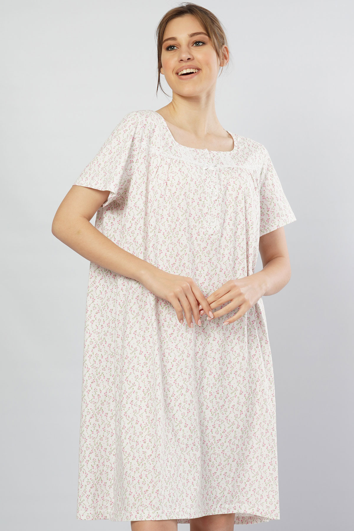 Pamuklu Babaanne Kısa Kol Kısa Gecelik
