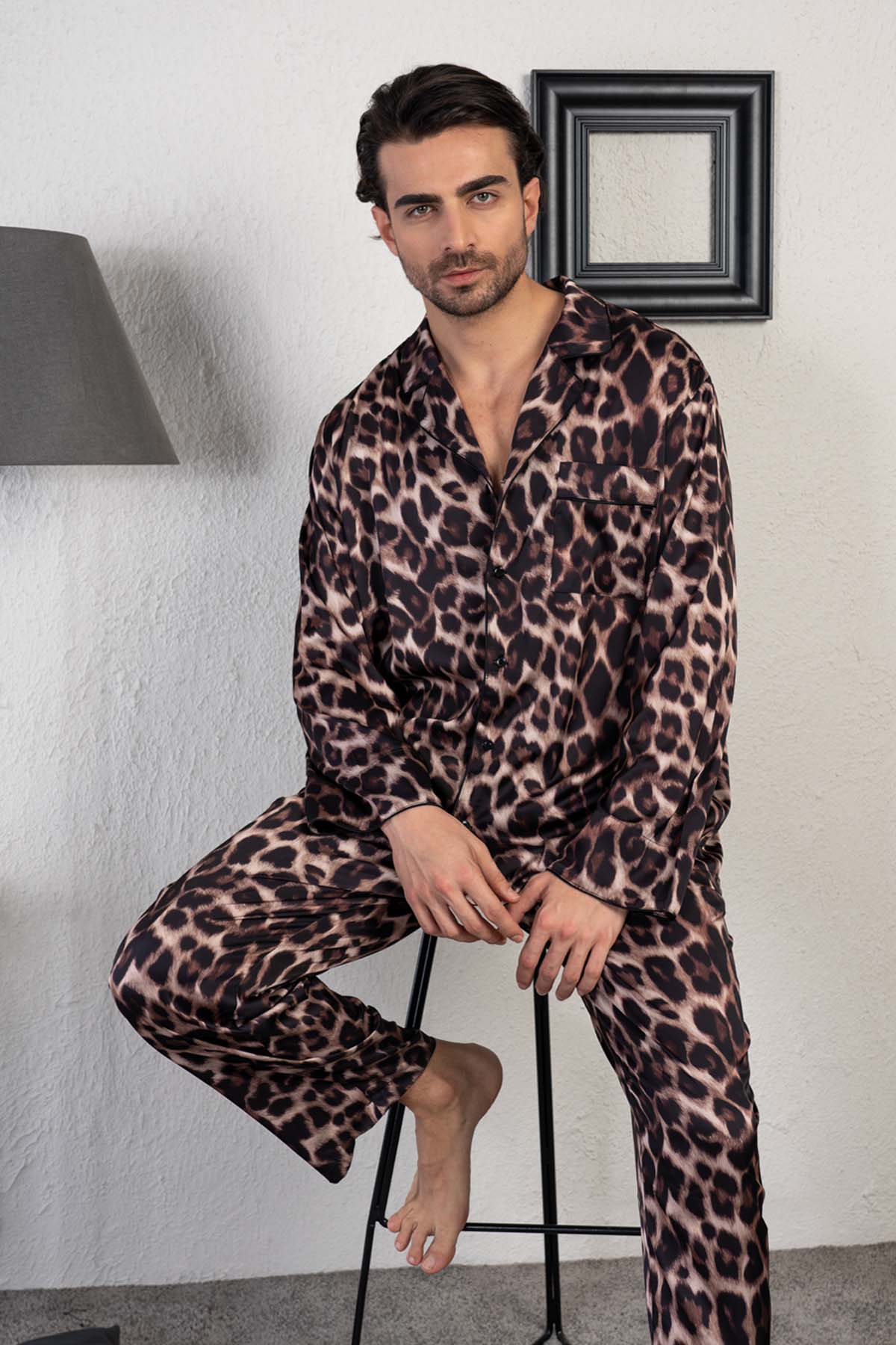 Erkek Satenuzun Kol Pijama Takım
