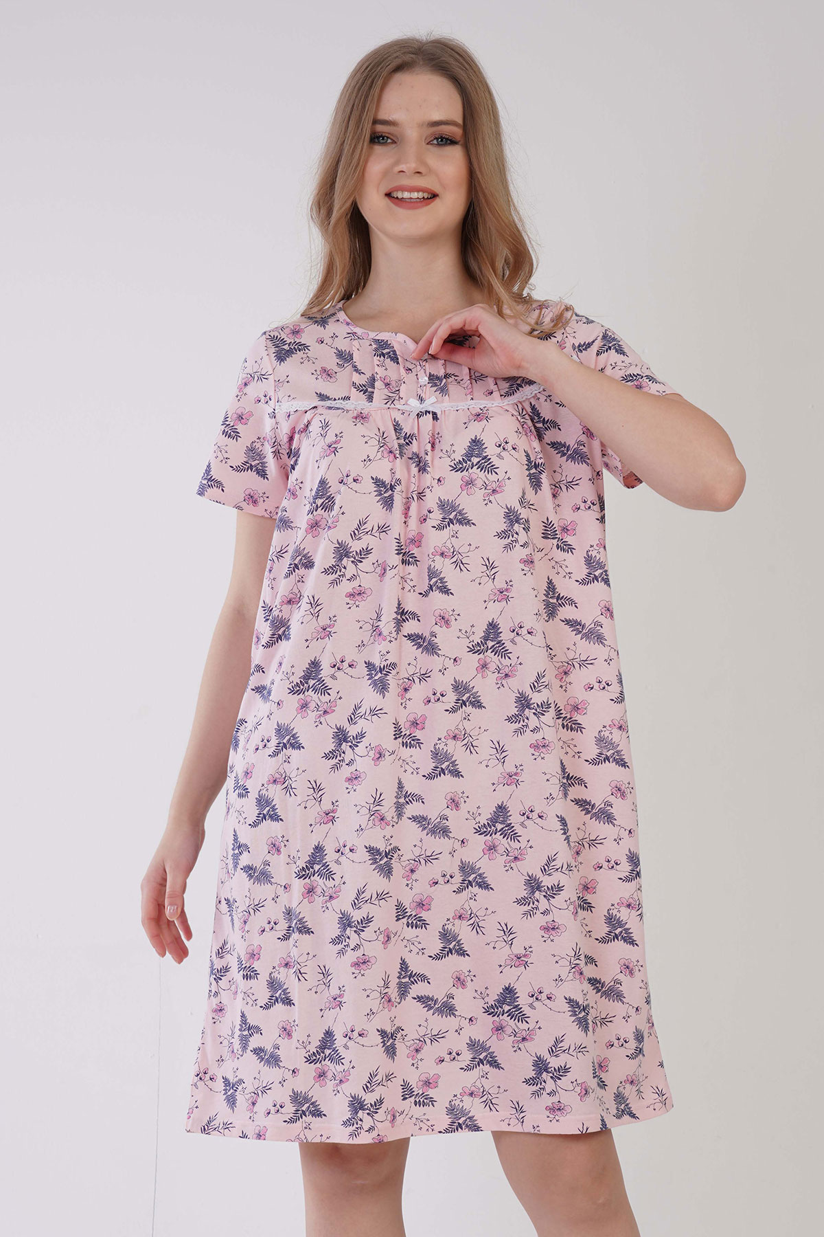 Pamuklu Kadın Kısa Kol Kısa Boy Gecelik
