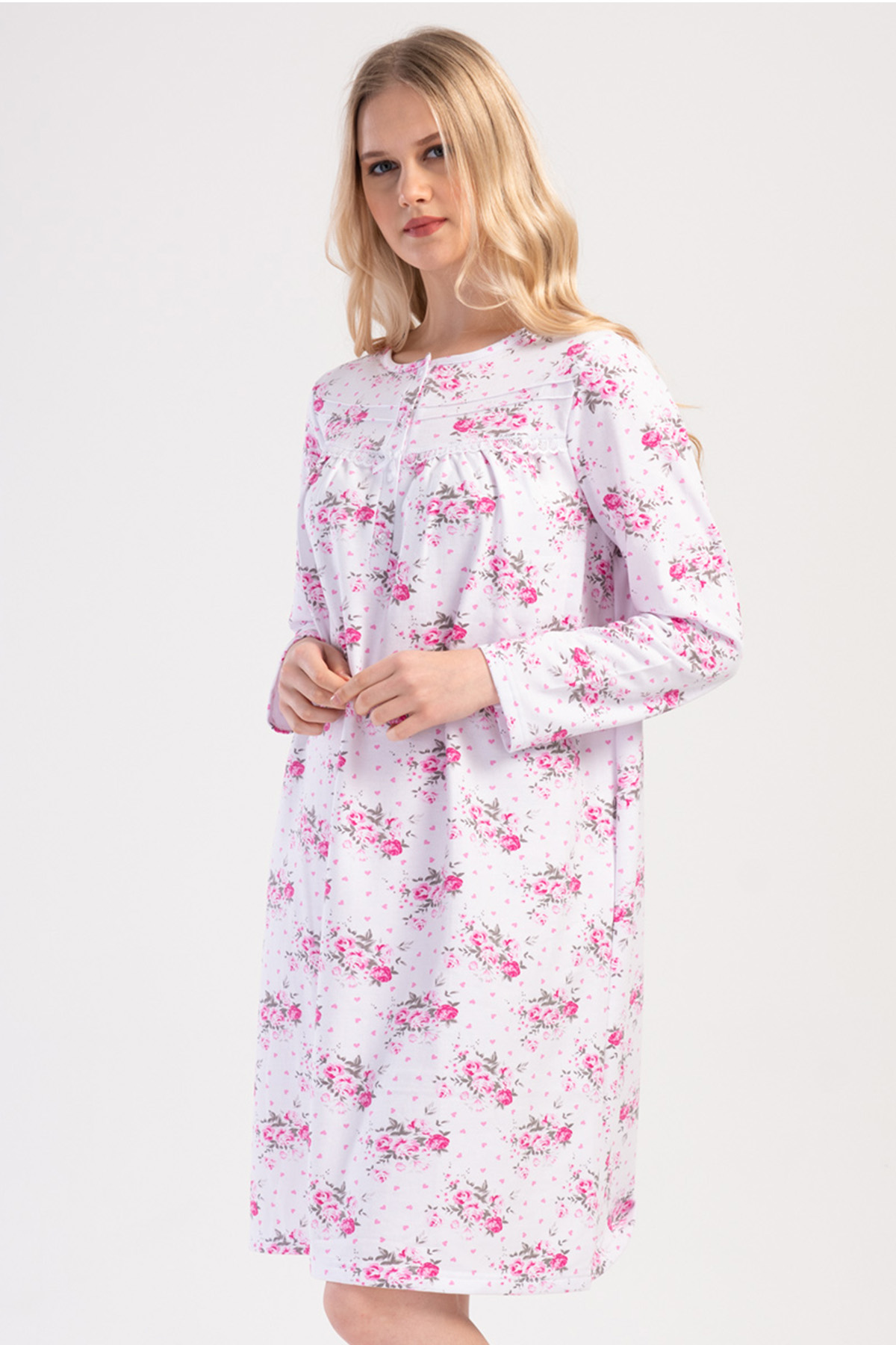 Kadın Uzun Kol Ikı Iplık Büyük Beden Gecelik
