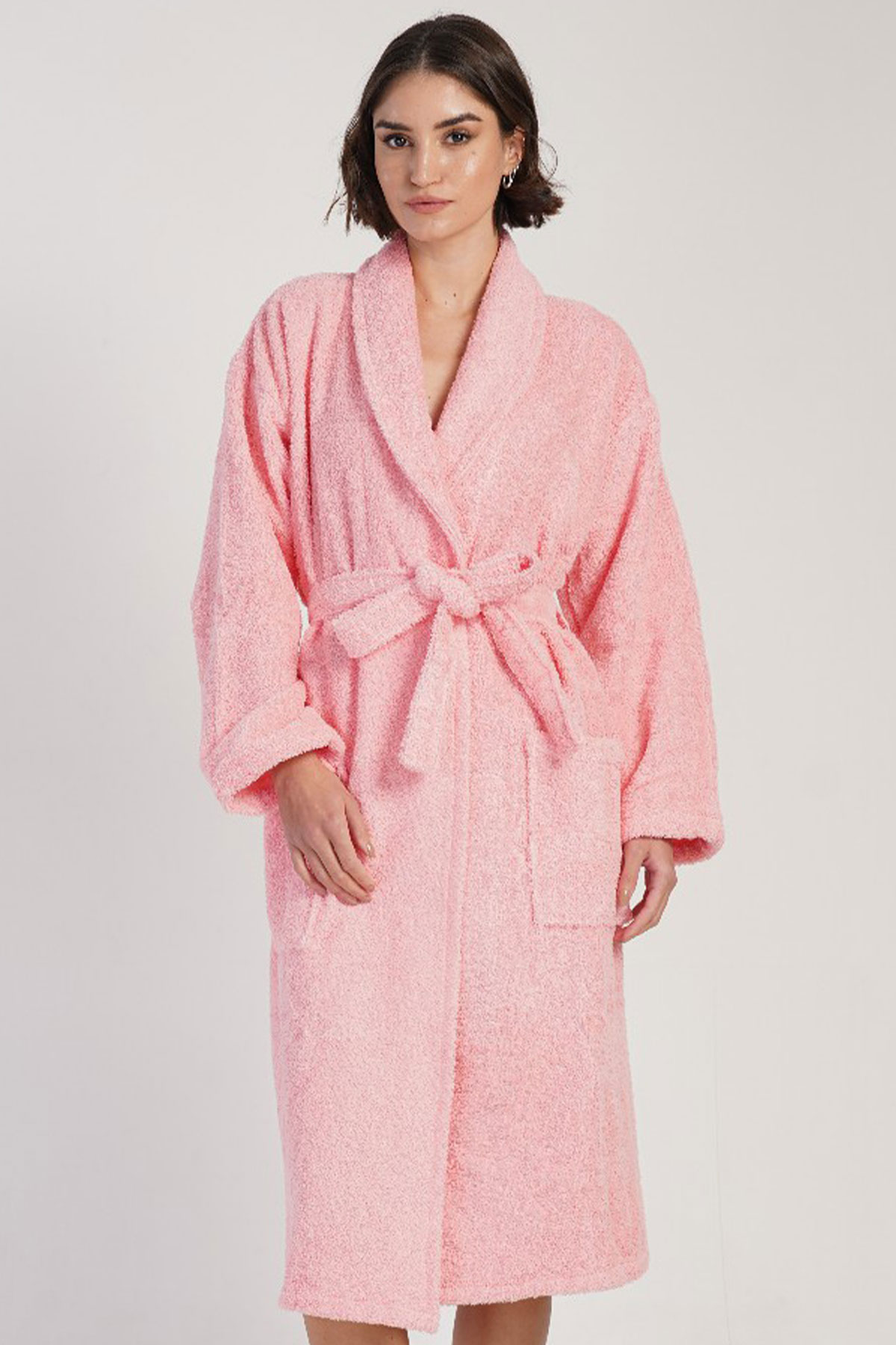 Pamuklu Kadın Sal Yaka Uzun Boy Bornoz
