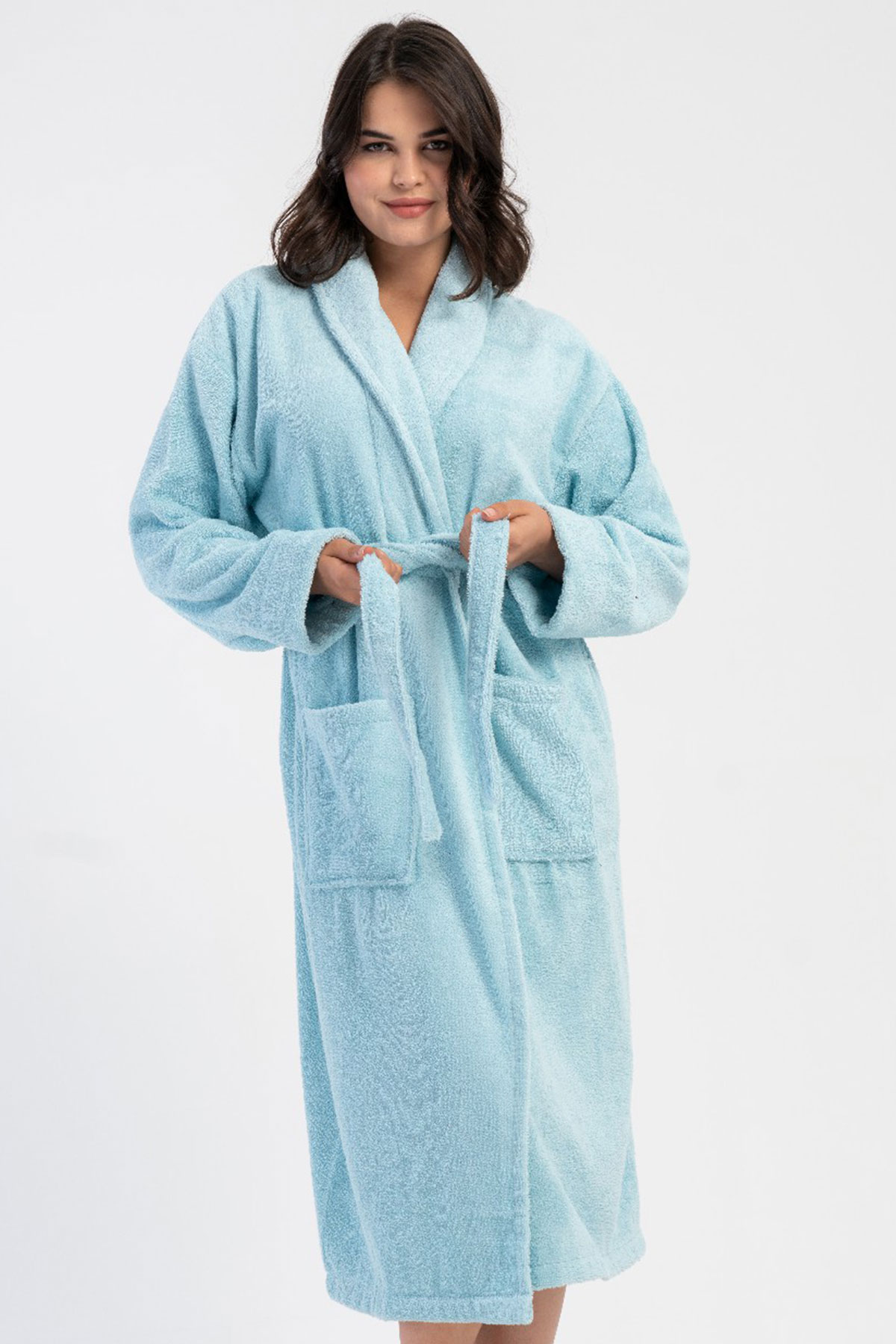 Pamuklu Kadın Havlu Bukle Sal Yaka Uzun Kol Uzun Bornoz
