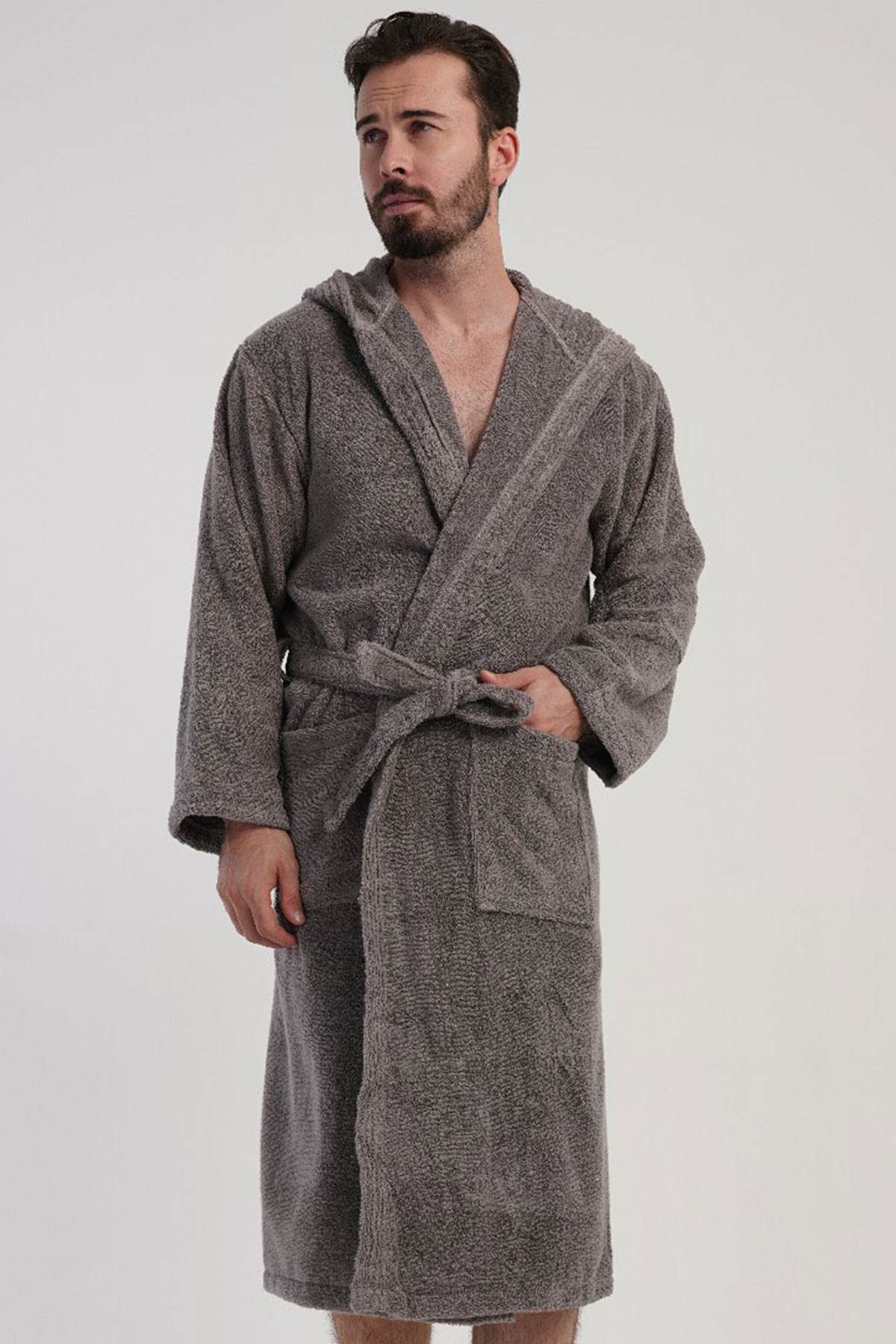 Pamuklu Erkek Havlu Bukle Kapsonlu Uzun Kol Uzun Bornoz
