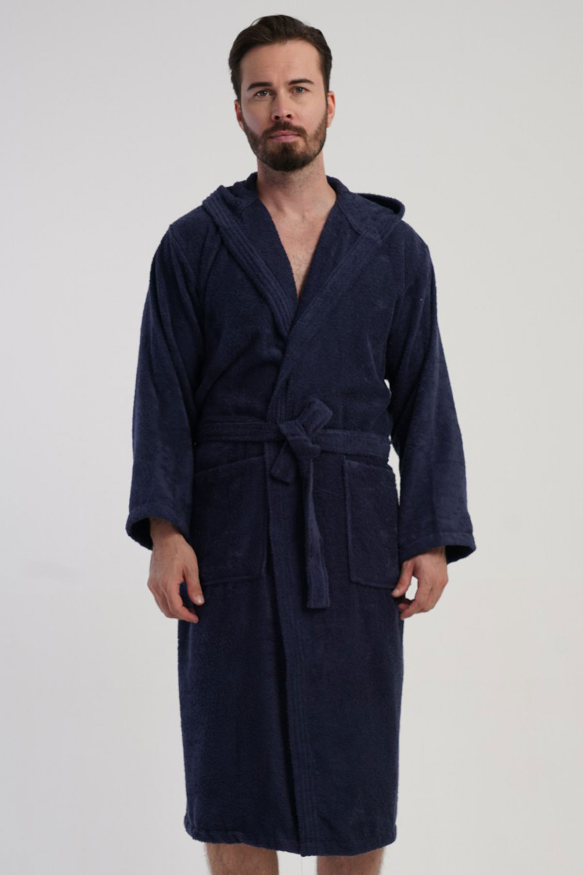 Pamuklu Erkek Havlu Bukle Kapsonlu Uzun Kol Uzun Bornoz
