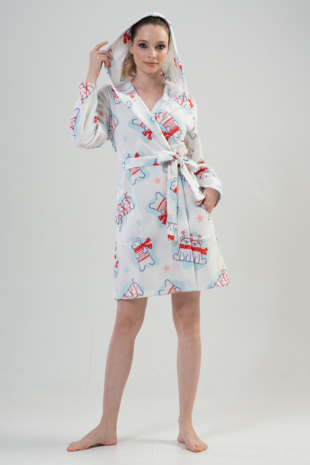 Kadın Polar Kapsonlu Kısa Sabahlık
