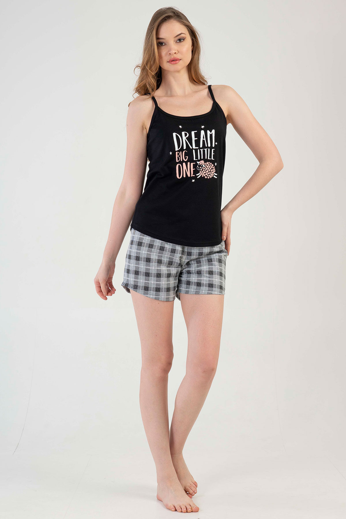 Kadın Ip Askılı Şortlu Pijama Takım
