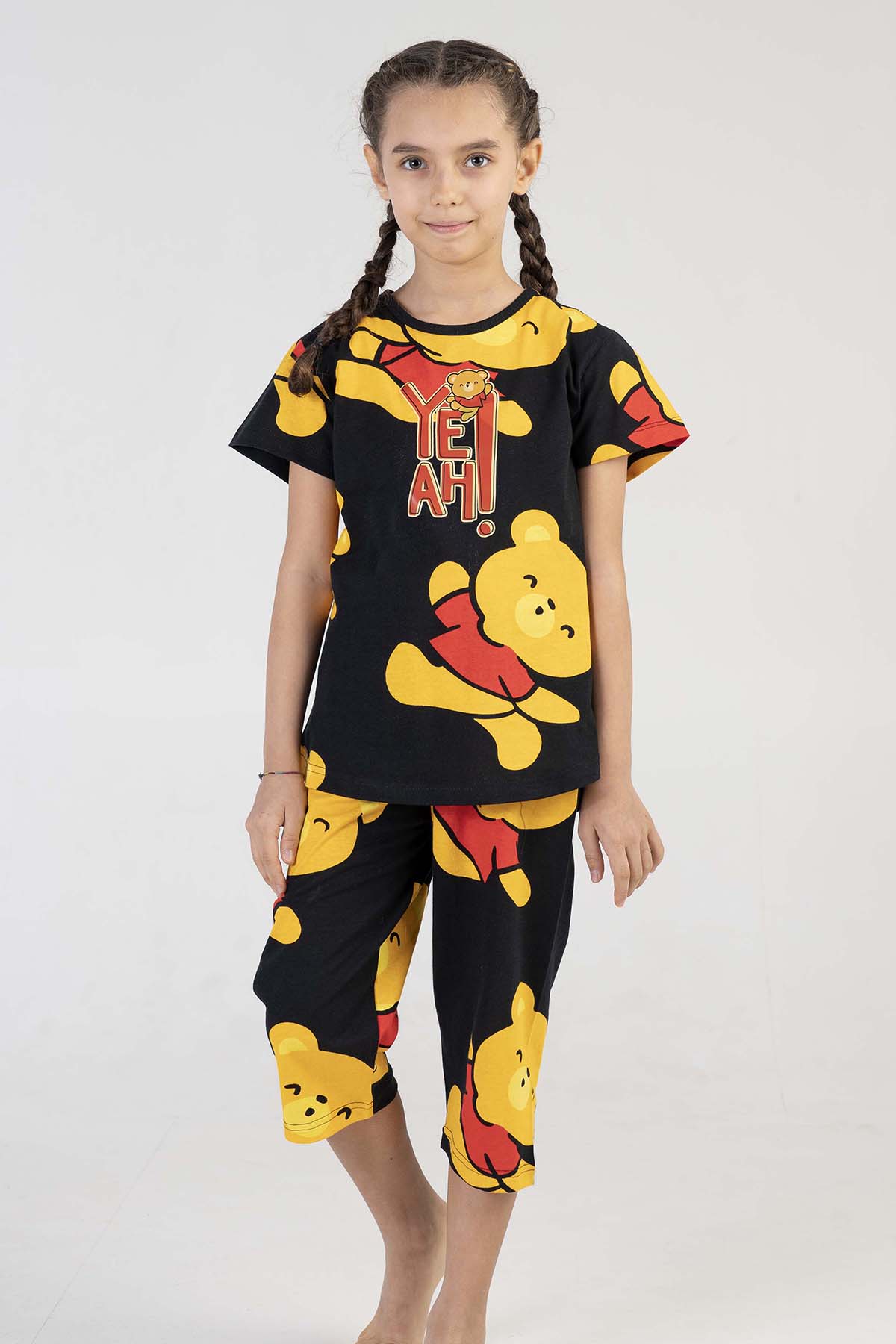 Pamuklu Kız Çocuk Kısa Kol Kaprili Pijama Takım
