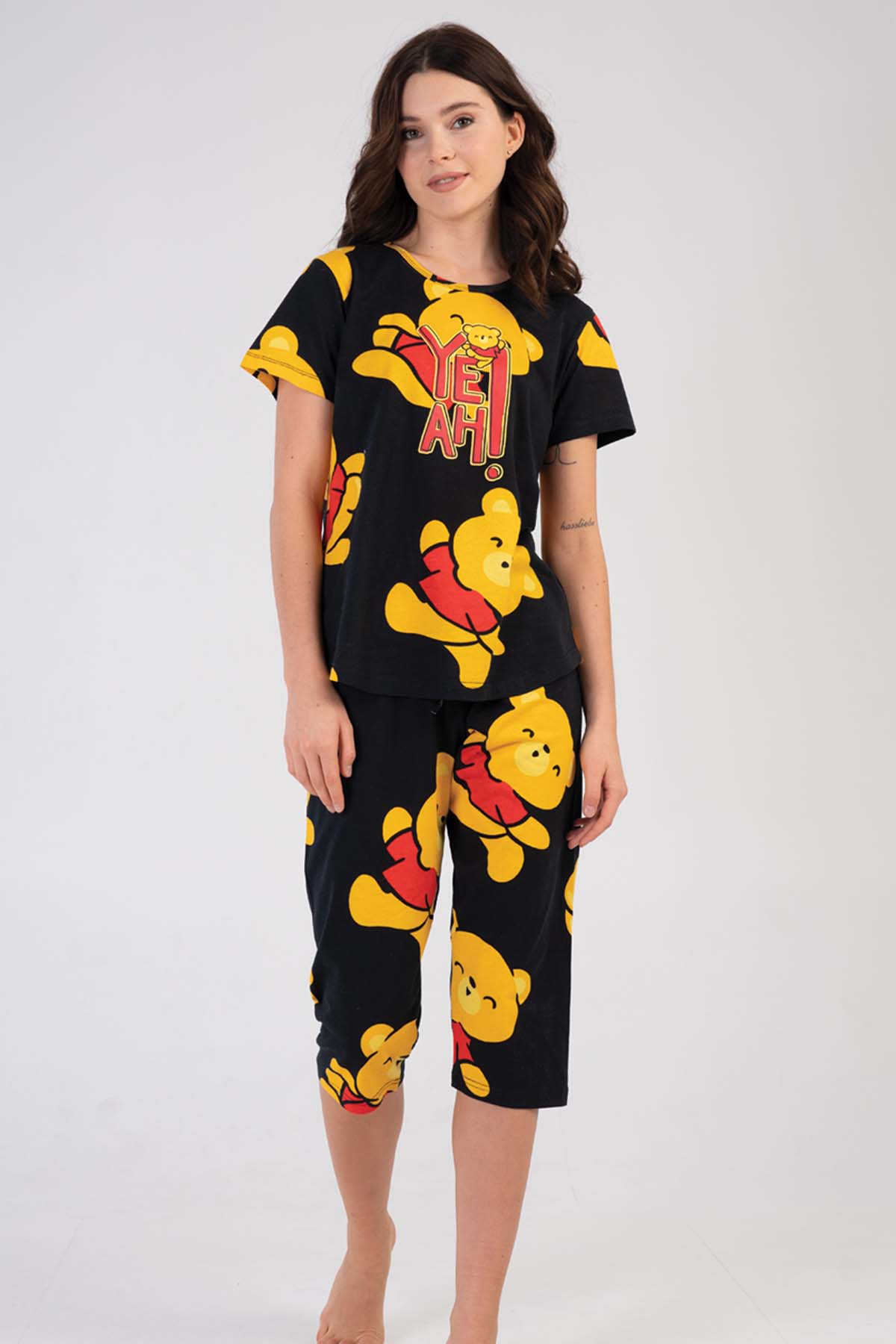 Pamuklu Kadın Kısa Kol Kaprili Pijama Takım
