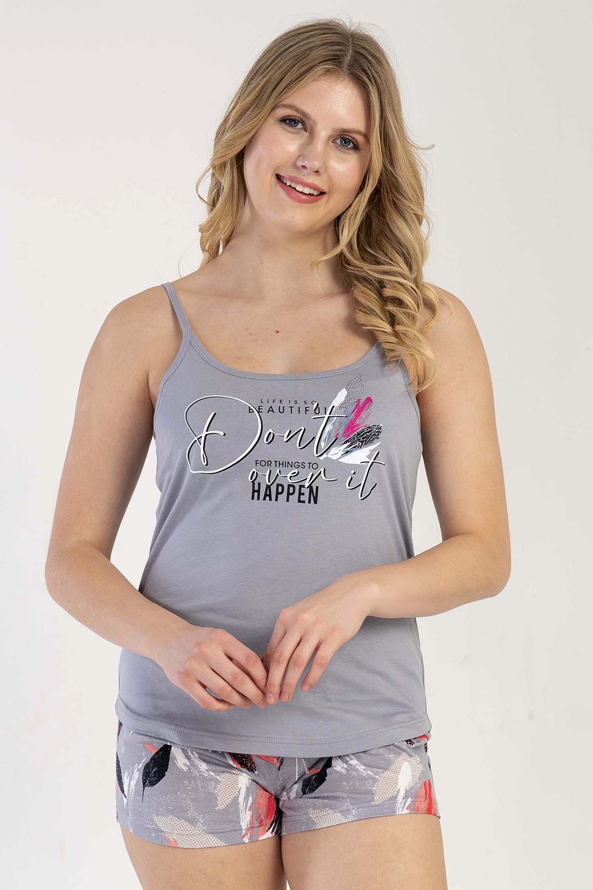 Pamuklu Kadın Ip Askılı Şortlu Pijama Takım
