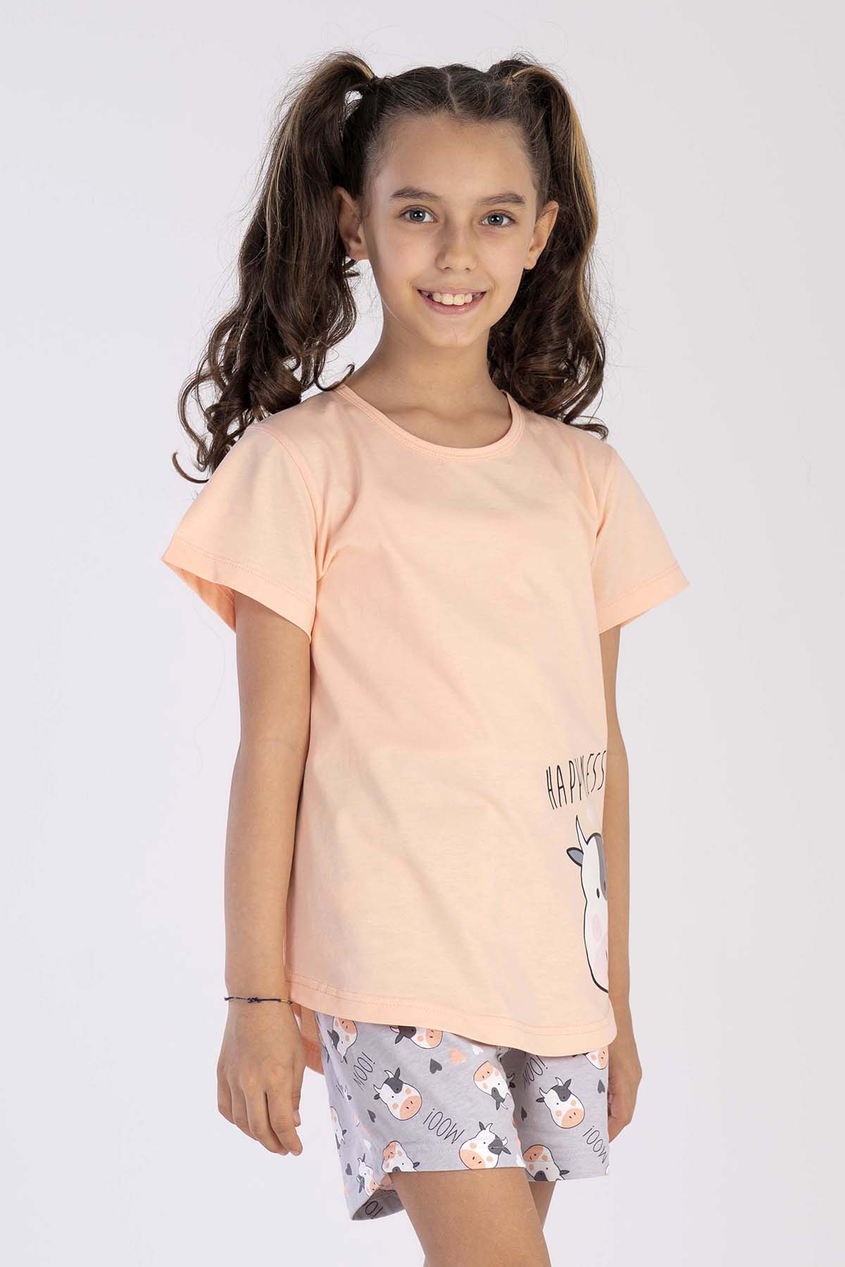 Pamuklu Kız Çocuk Kısa Kol Şortlu Pijama Takım
