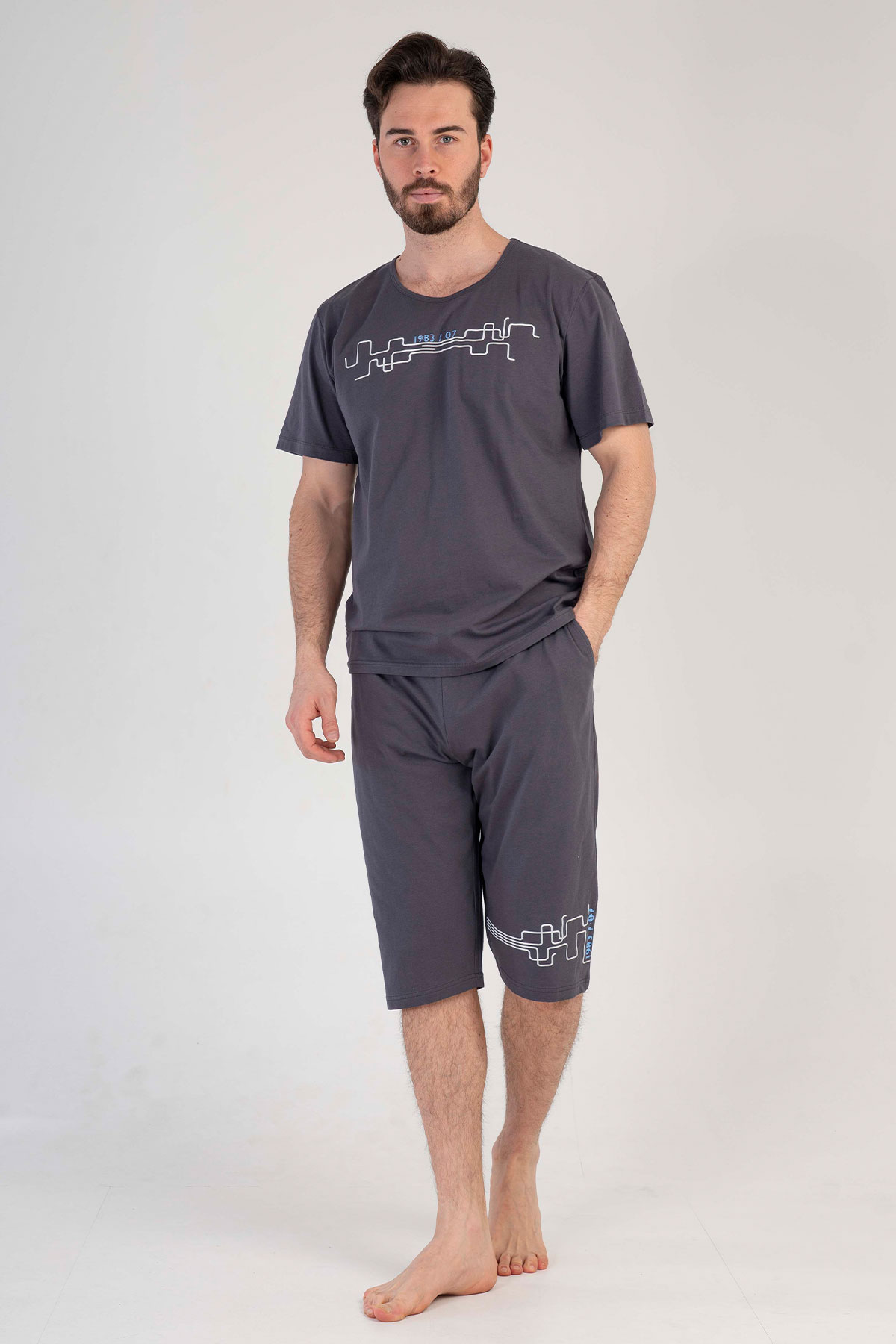 Pamuklu Erkek Kısa Kol Kaprili Pijama Takım
