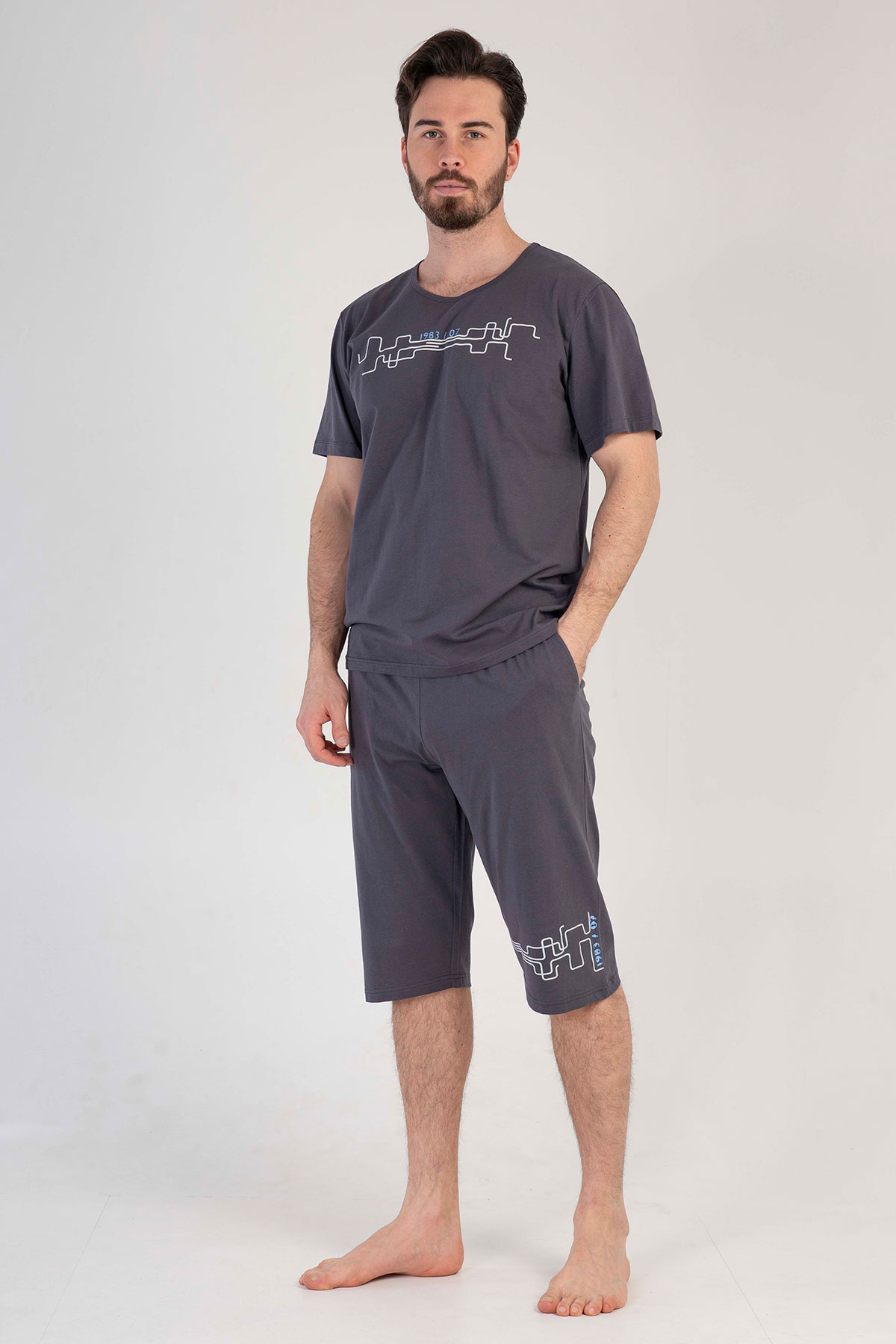 Pamuklu Erkek Kısa Kol Kaprili Pijama Takım
