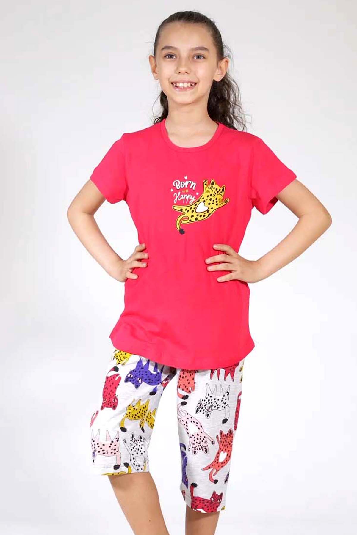 Kız Çocuk Kısa Kol Kaprili Pijama Takım
