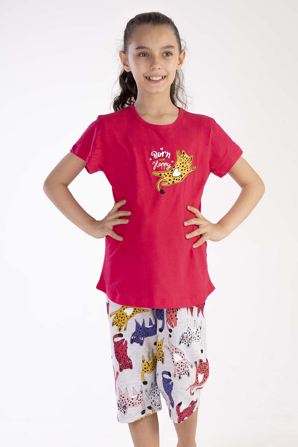 Kız Çocuk Kısa Kol Kaprili Pijama Takım
