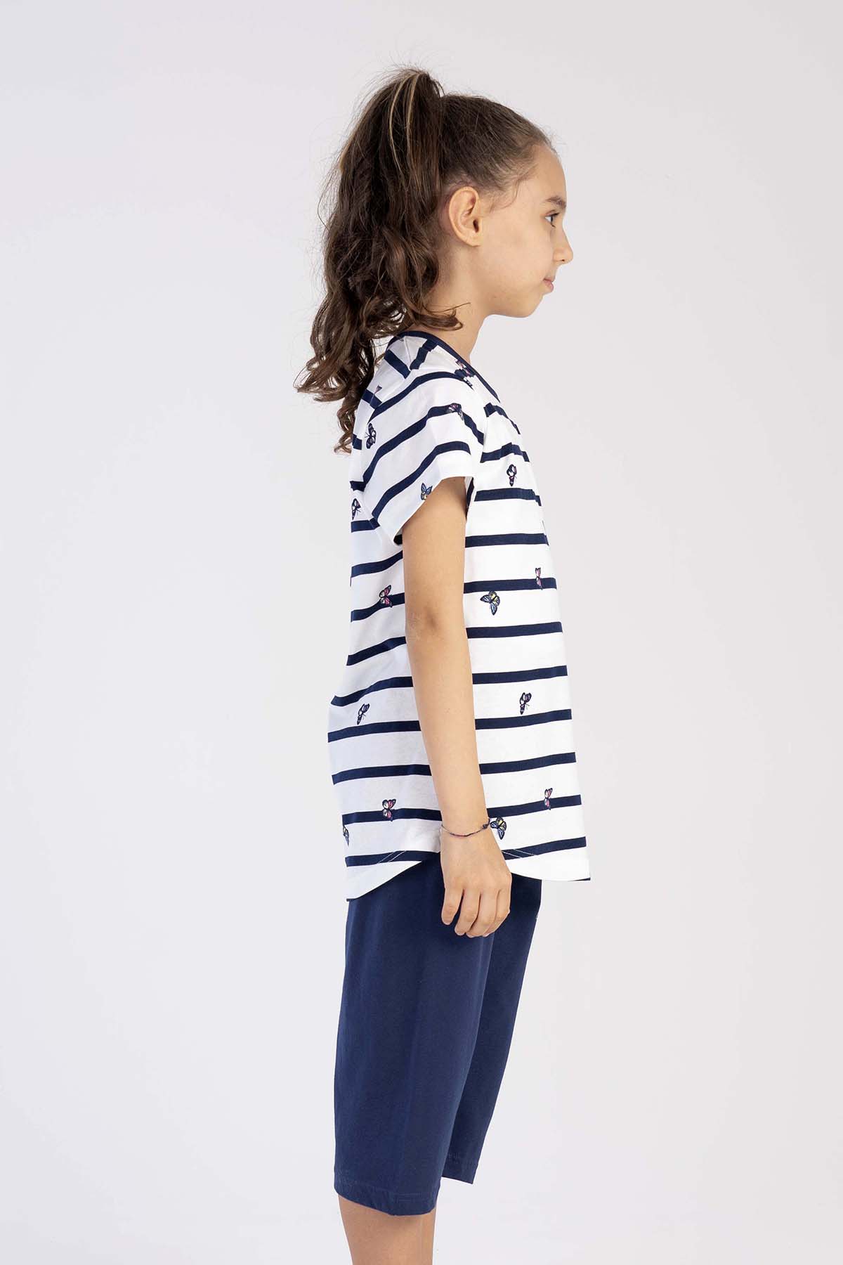 Pamuklu Kız Çocuk Kısa Kol Kaprili Pijama Takım
