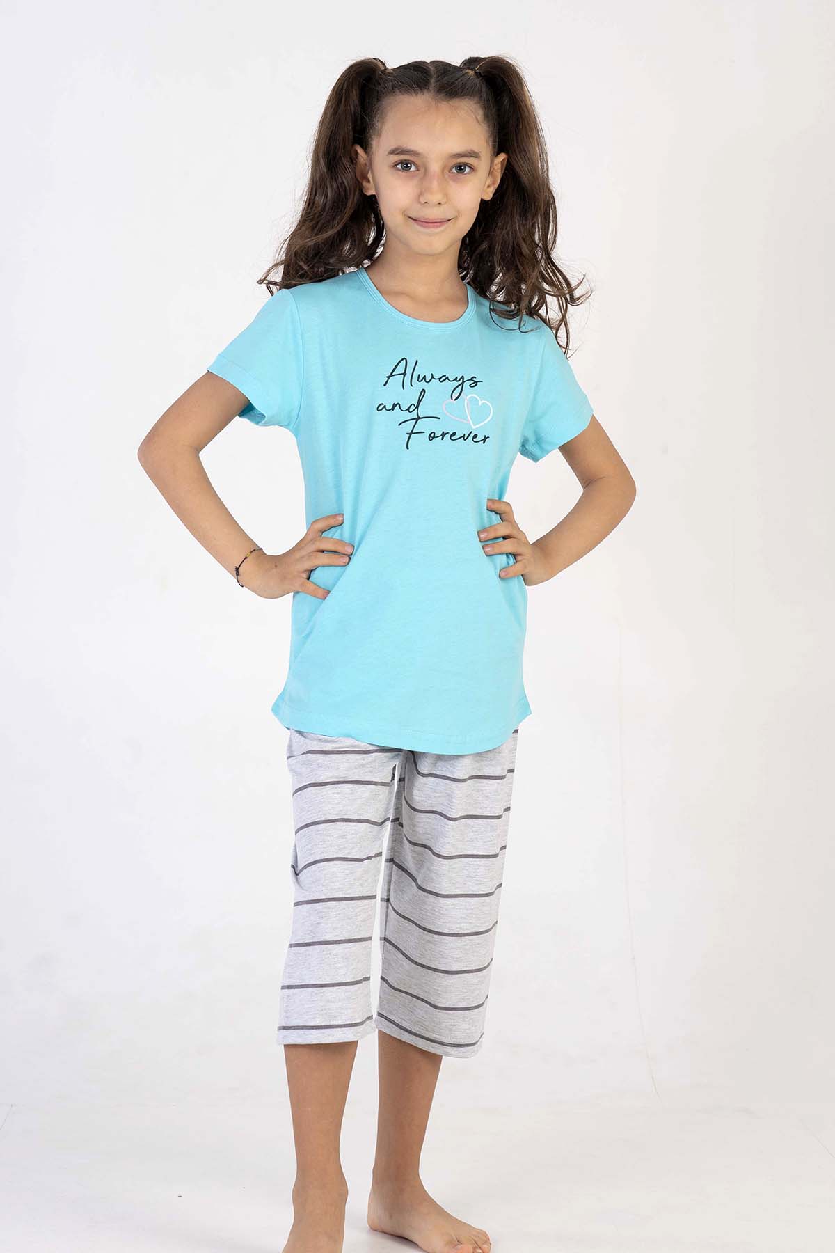 Kız Çocuk Kısa Kol Kaprili Pijama Takım

