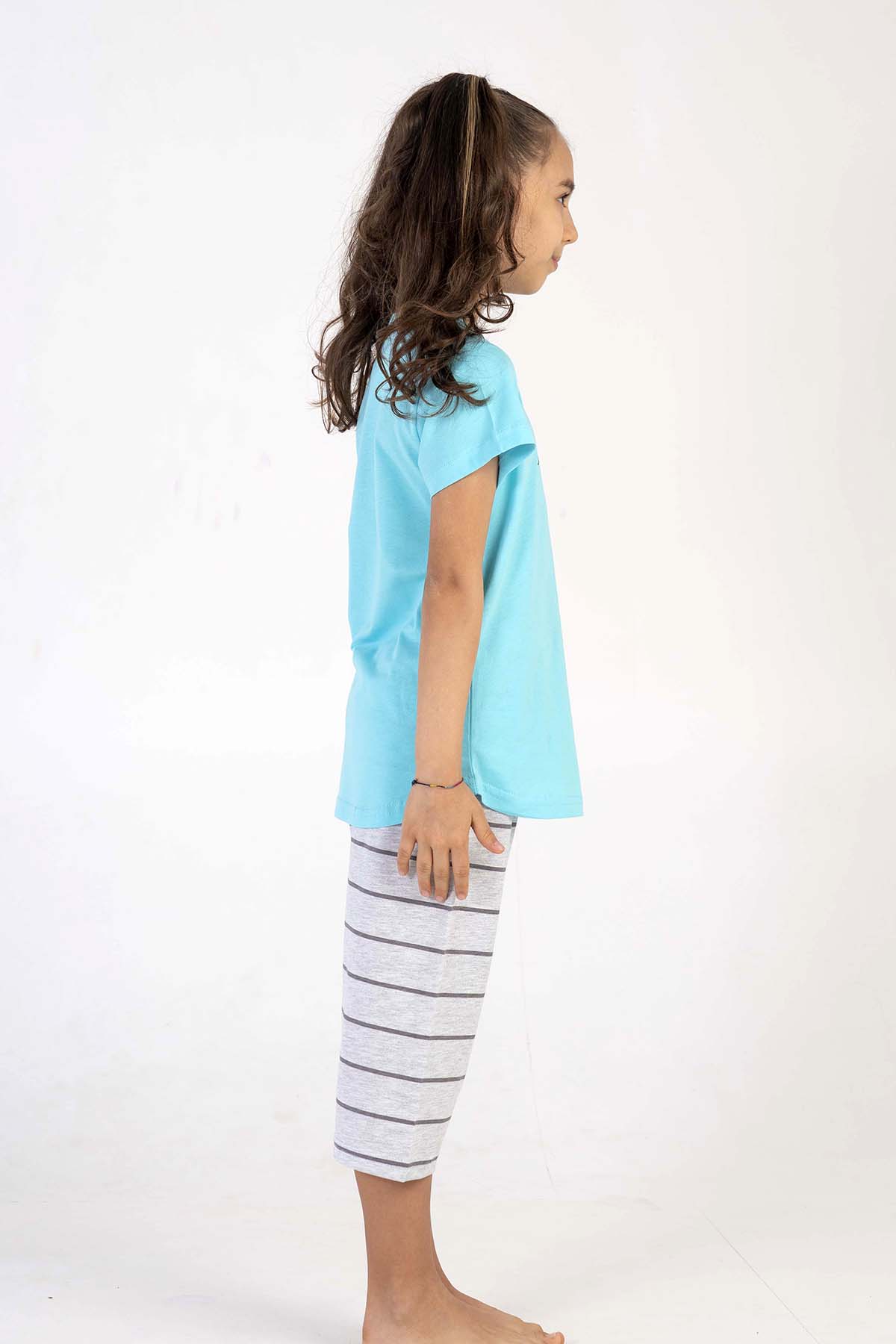 Kız Çocuk Kısa Kol Kaprili Pijama Takım
