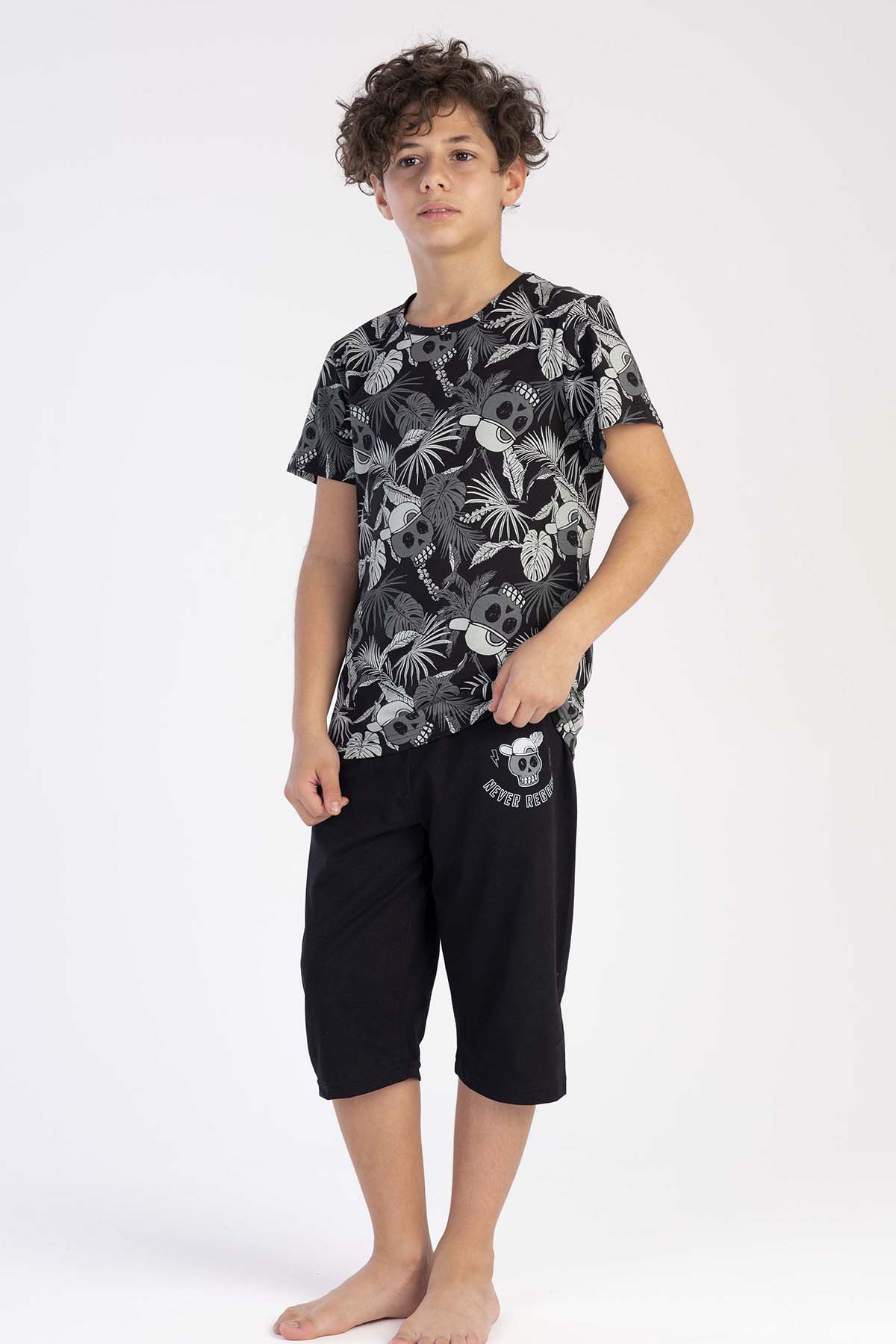 Pamuklu Erkek Çocuk Kısa Kol Kaprili Pijama Takım
