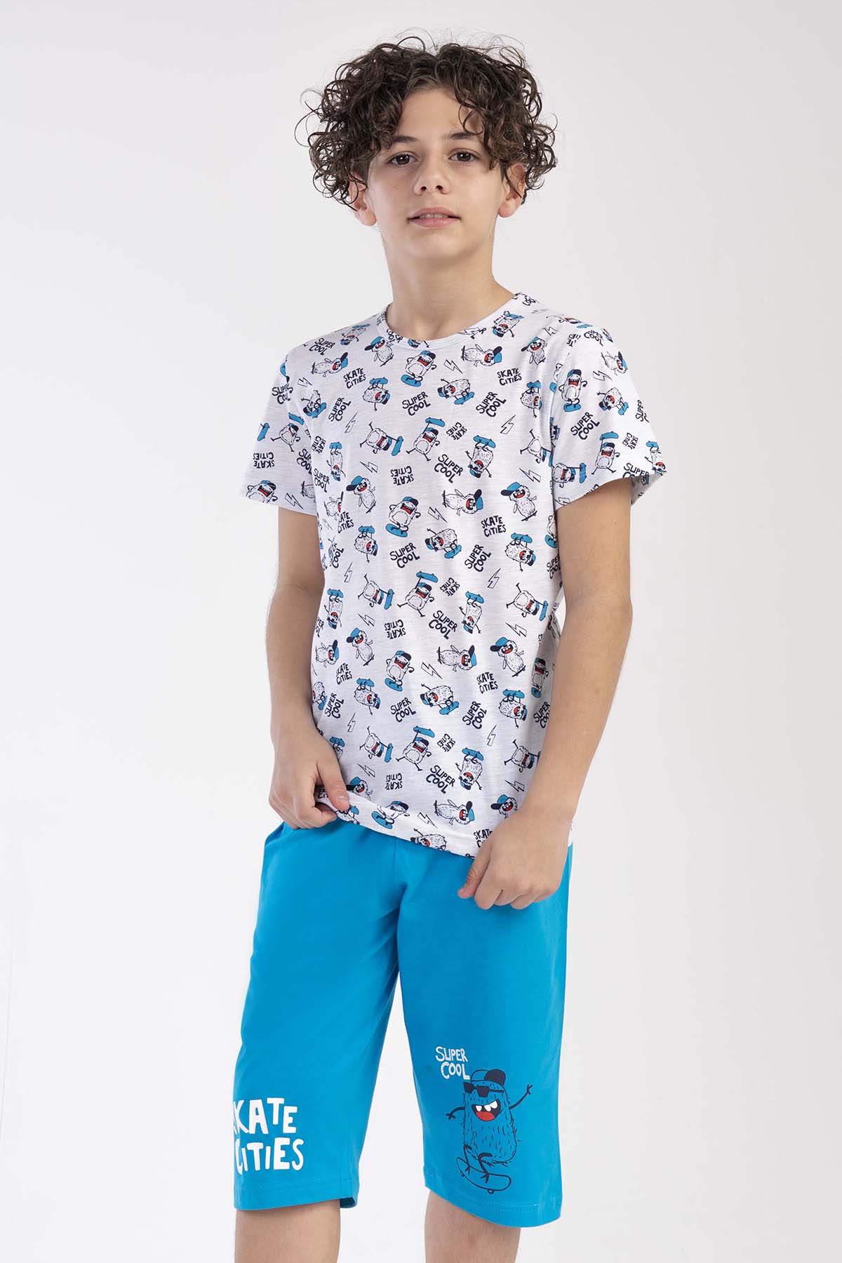 Erkek Çocuk Kısa Kol Kaprili Pijama Takım

