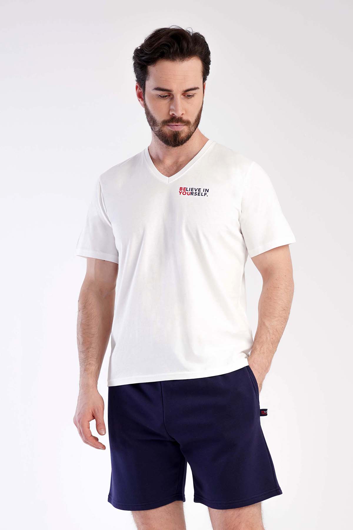 Erkek /3 İplik V Yaka Kısa Kol Şortlu Pijama Takım
