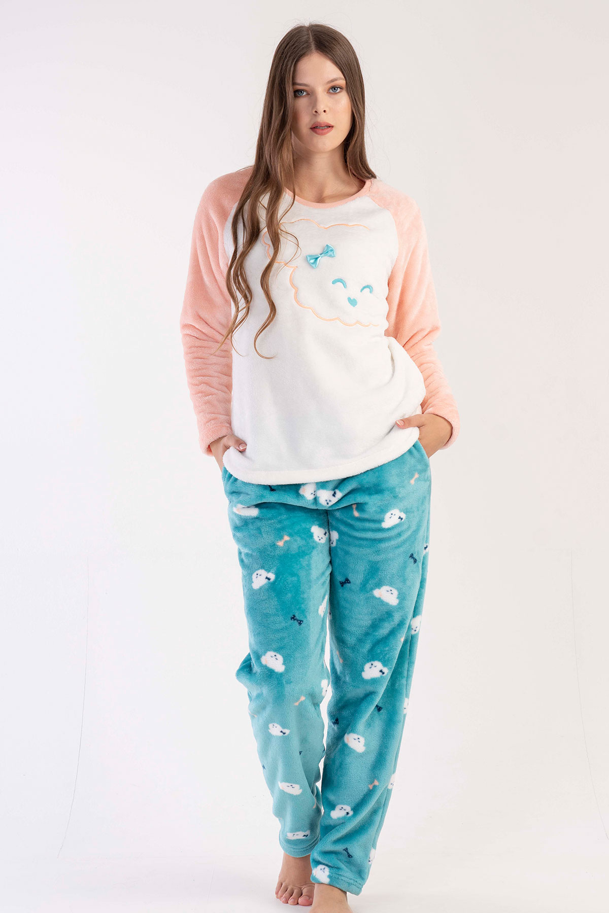 Kadın Welsoft Uzun Kol Ceblı Pijama Takım
