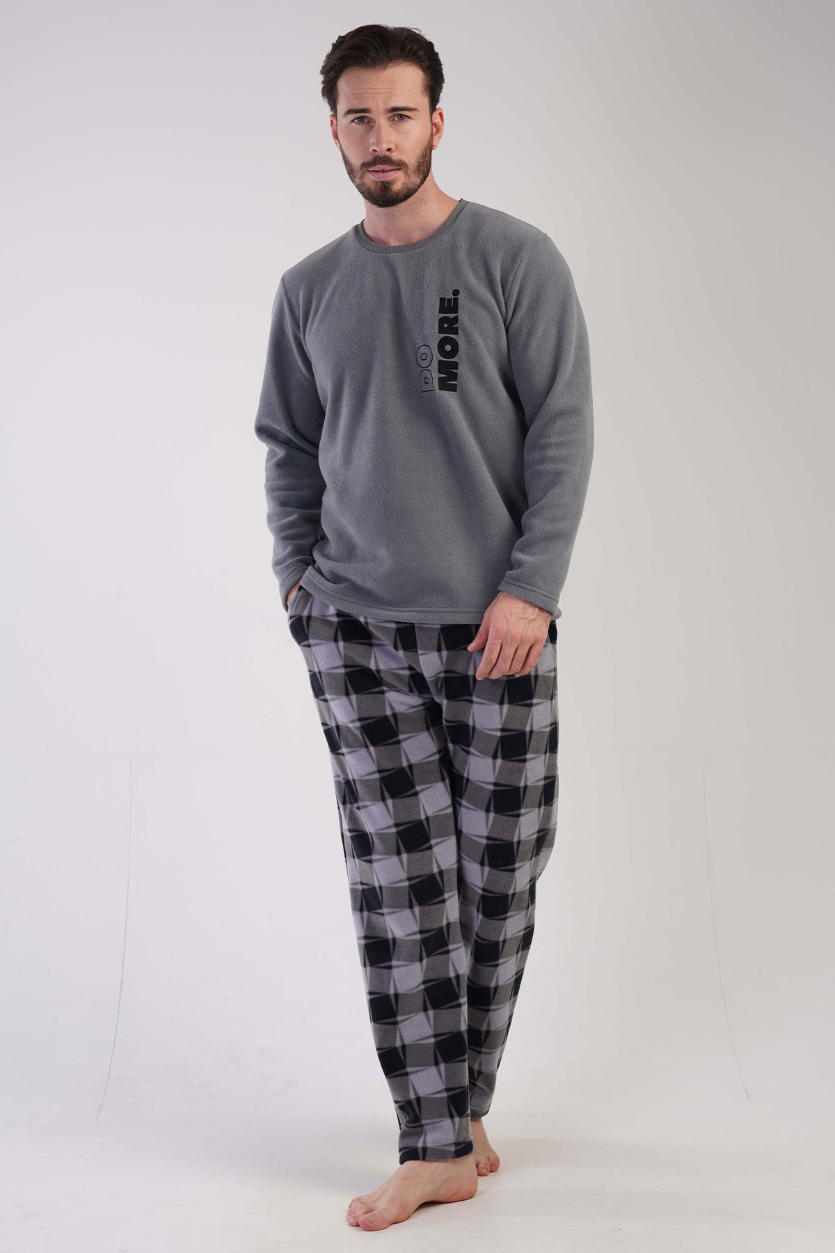 Erkek Polar Büyük Beden Uzun Kol Pijama Takım
