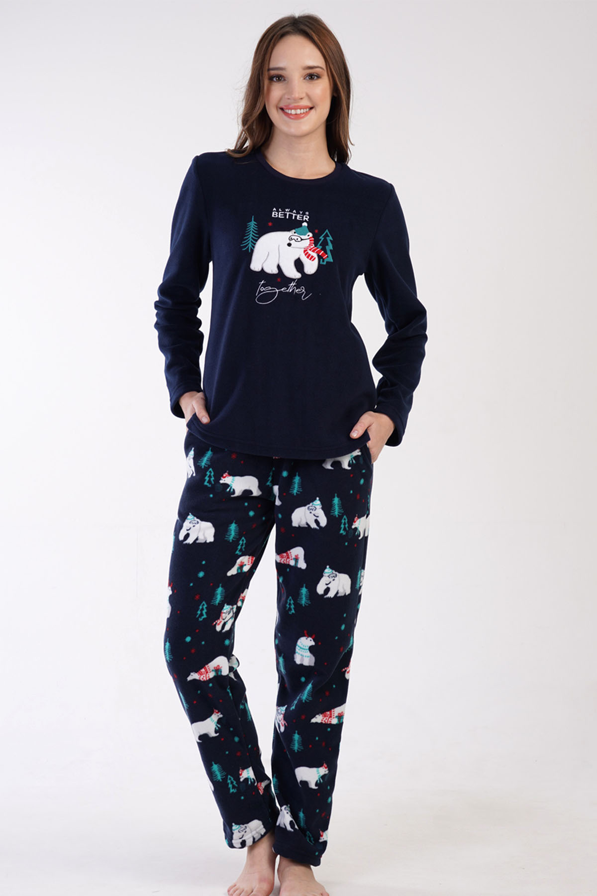 Kadın Polar Uzun Kol Pijama Takım
