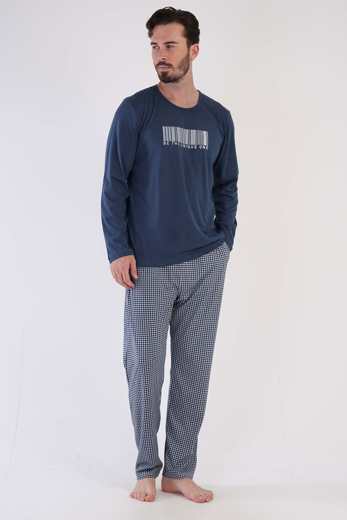 Pamuklu Erkek Büyük Beden Uzun Kol Pijama Takım
