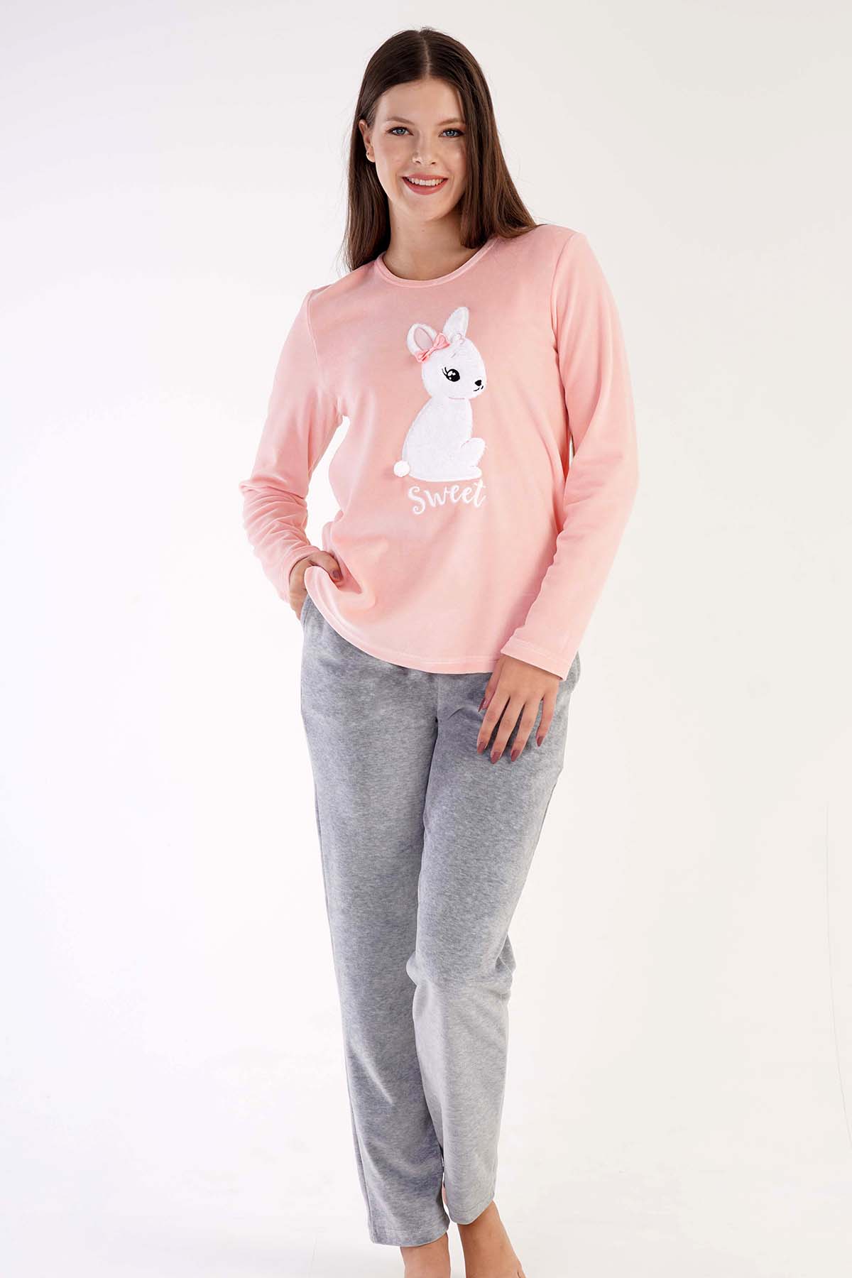 Kadın Kadifeuzun Kol Pijama Takım
