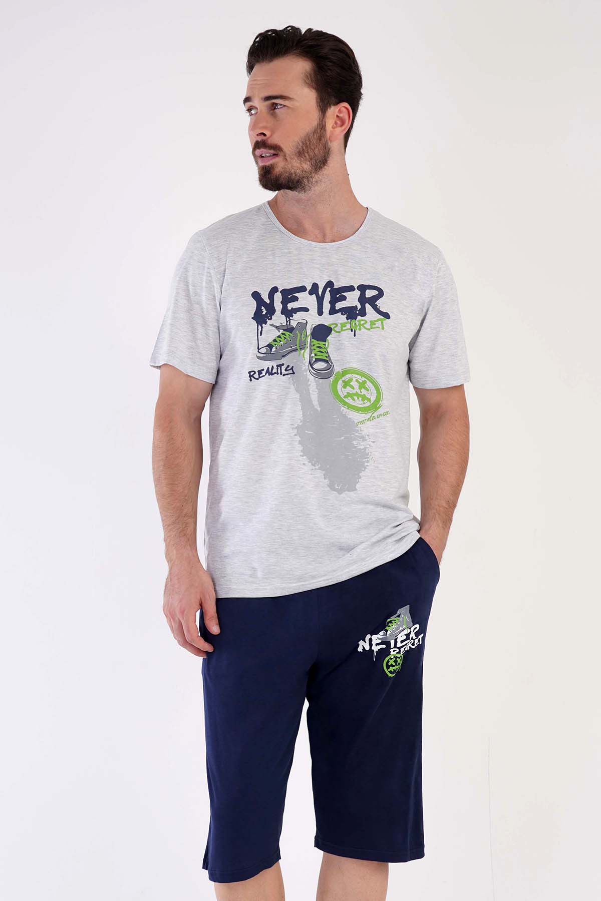 Pamuklu Erkek Kısa Kol Kaprili Pijama Takım
