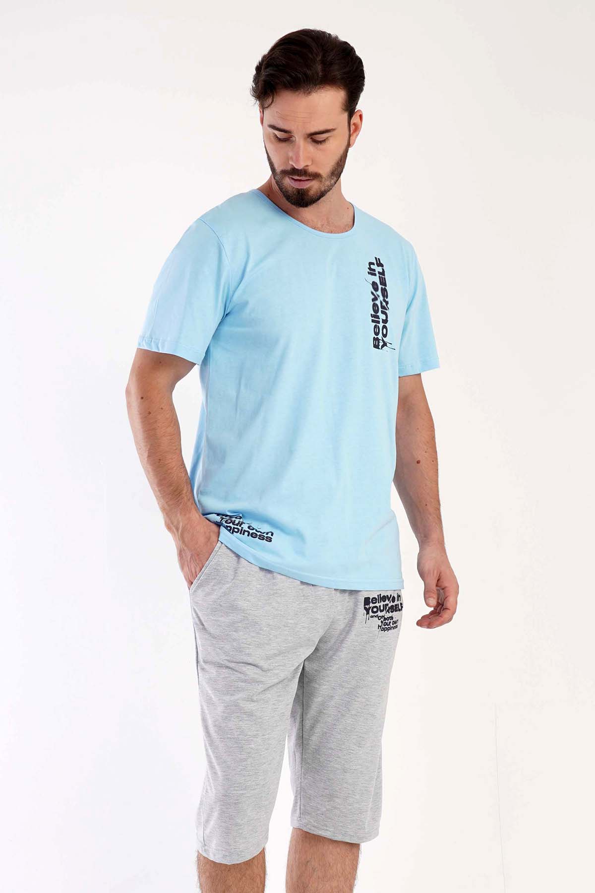 Erkek Kısa Kol Kaprili Pijama Takım
