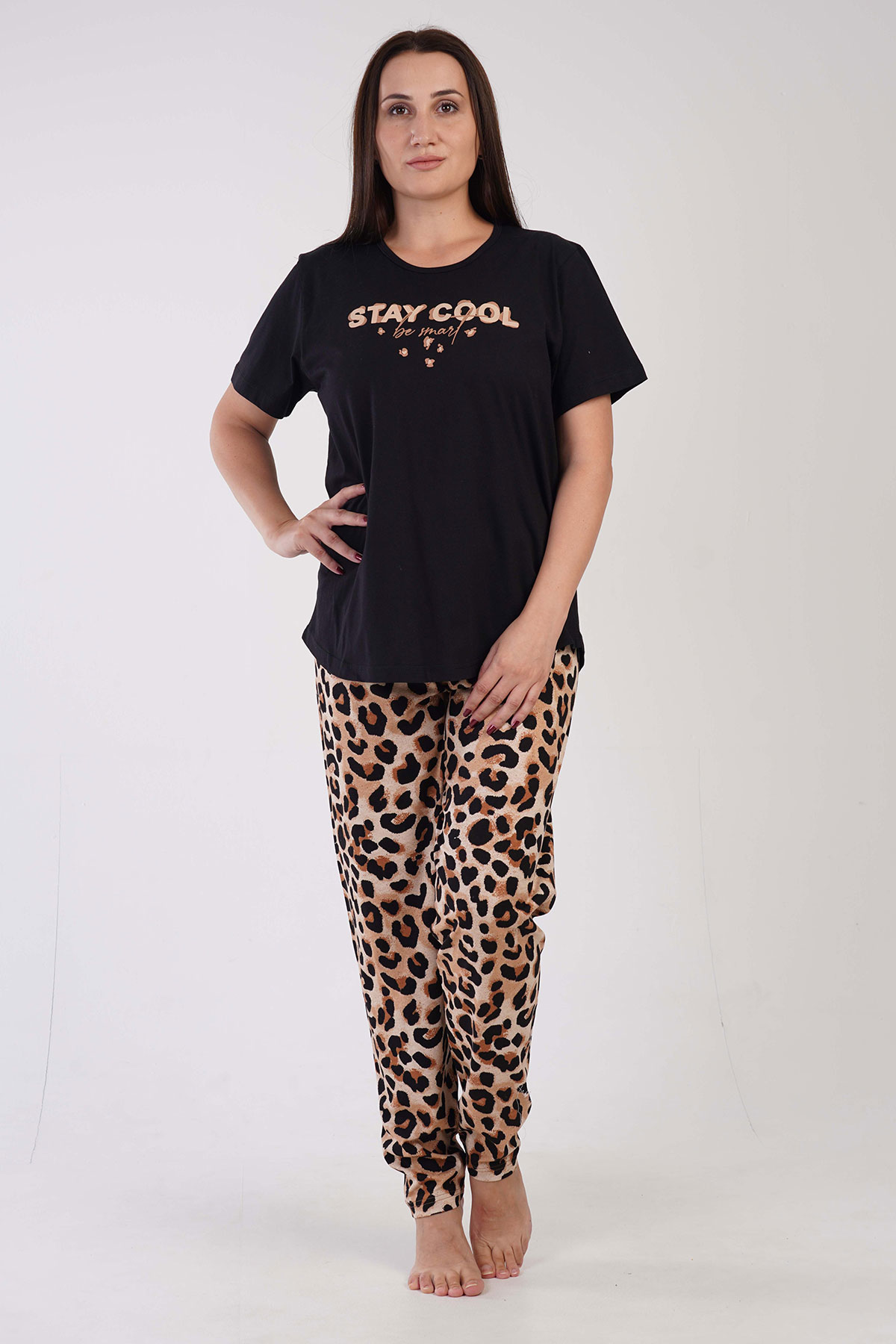 Pamuklu Kadın Büyük Beden Kısa Kol Pijama Takım
