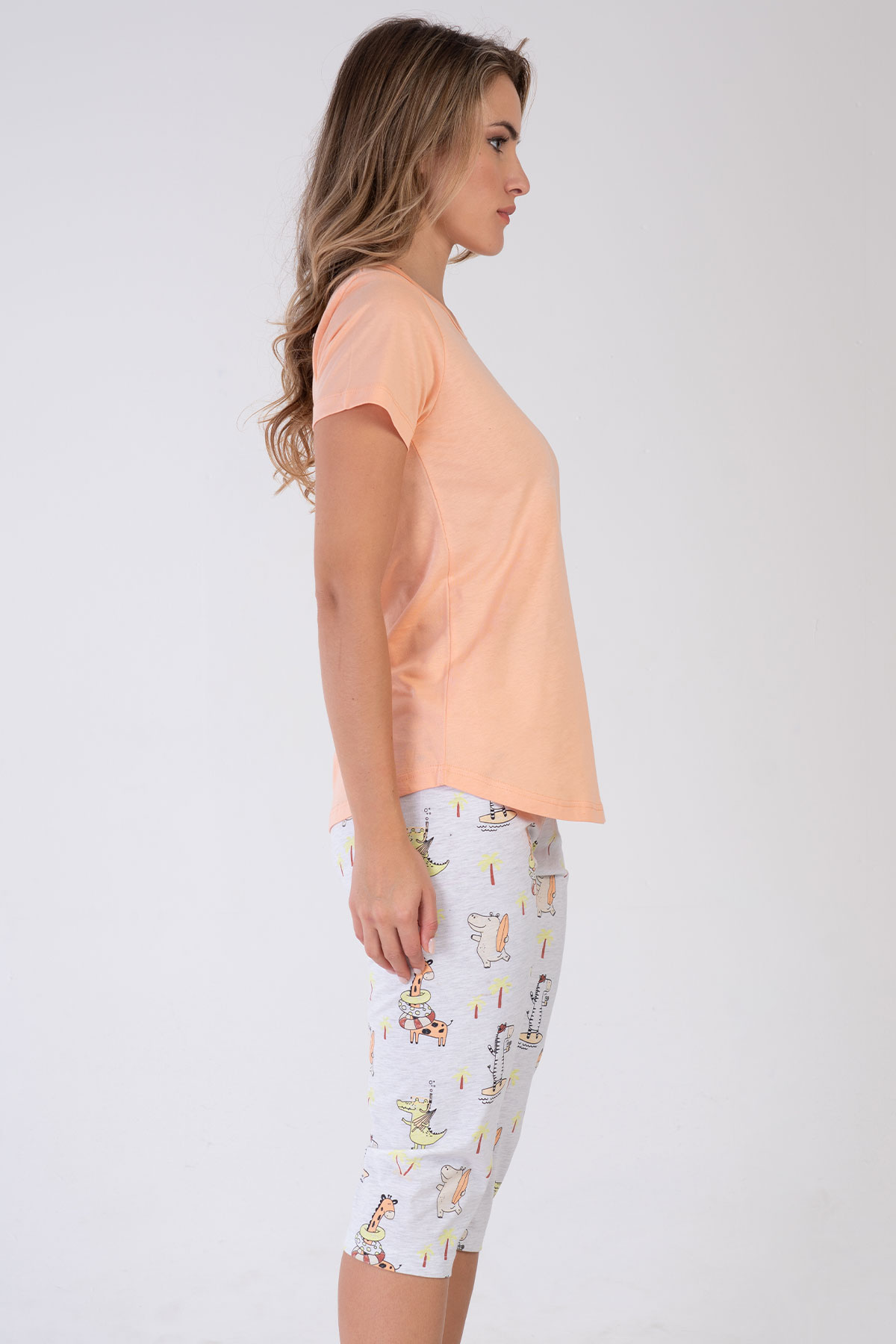 Kadın Kısa Kol Kaprili Pijama Takım
