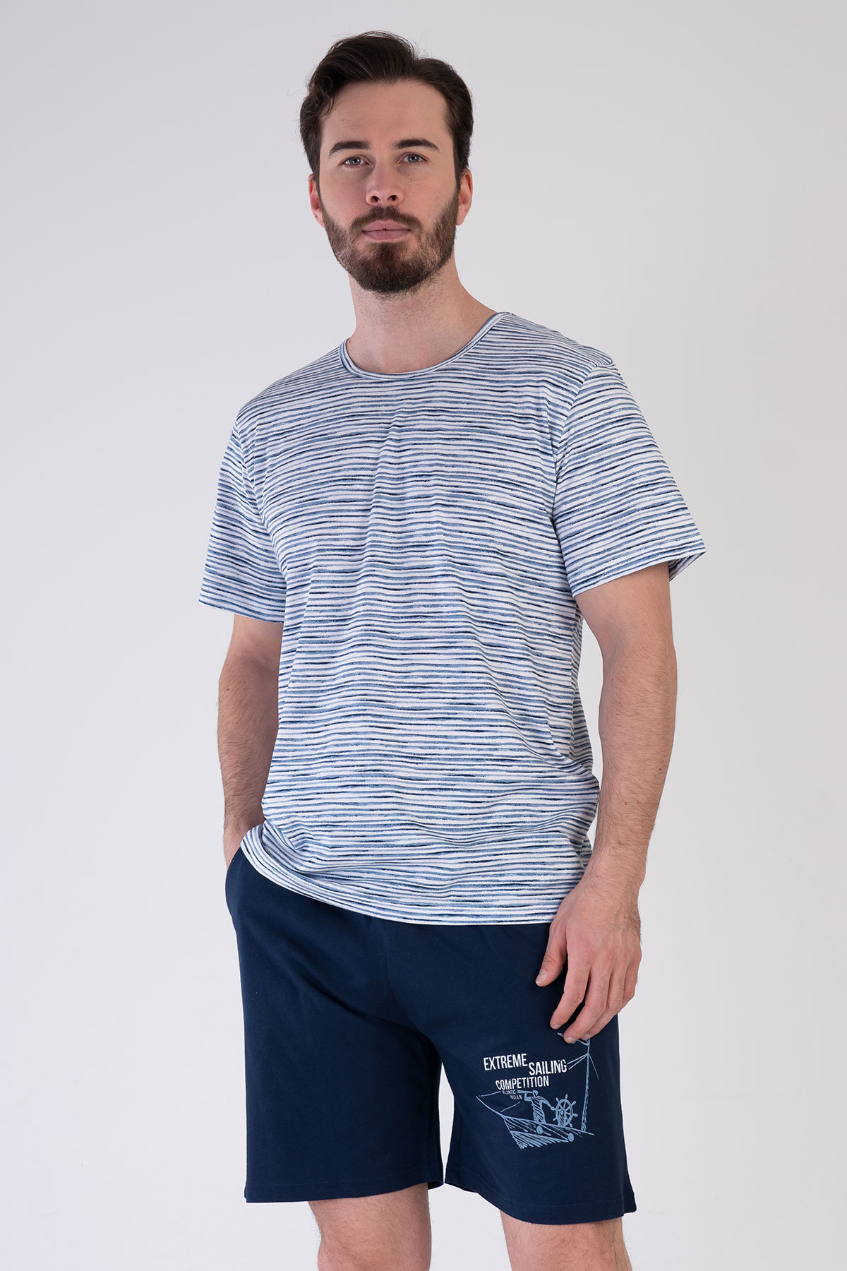 Pamuklu Erkek Kısa Kol Şortlu Pijama Takım
