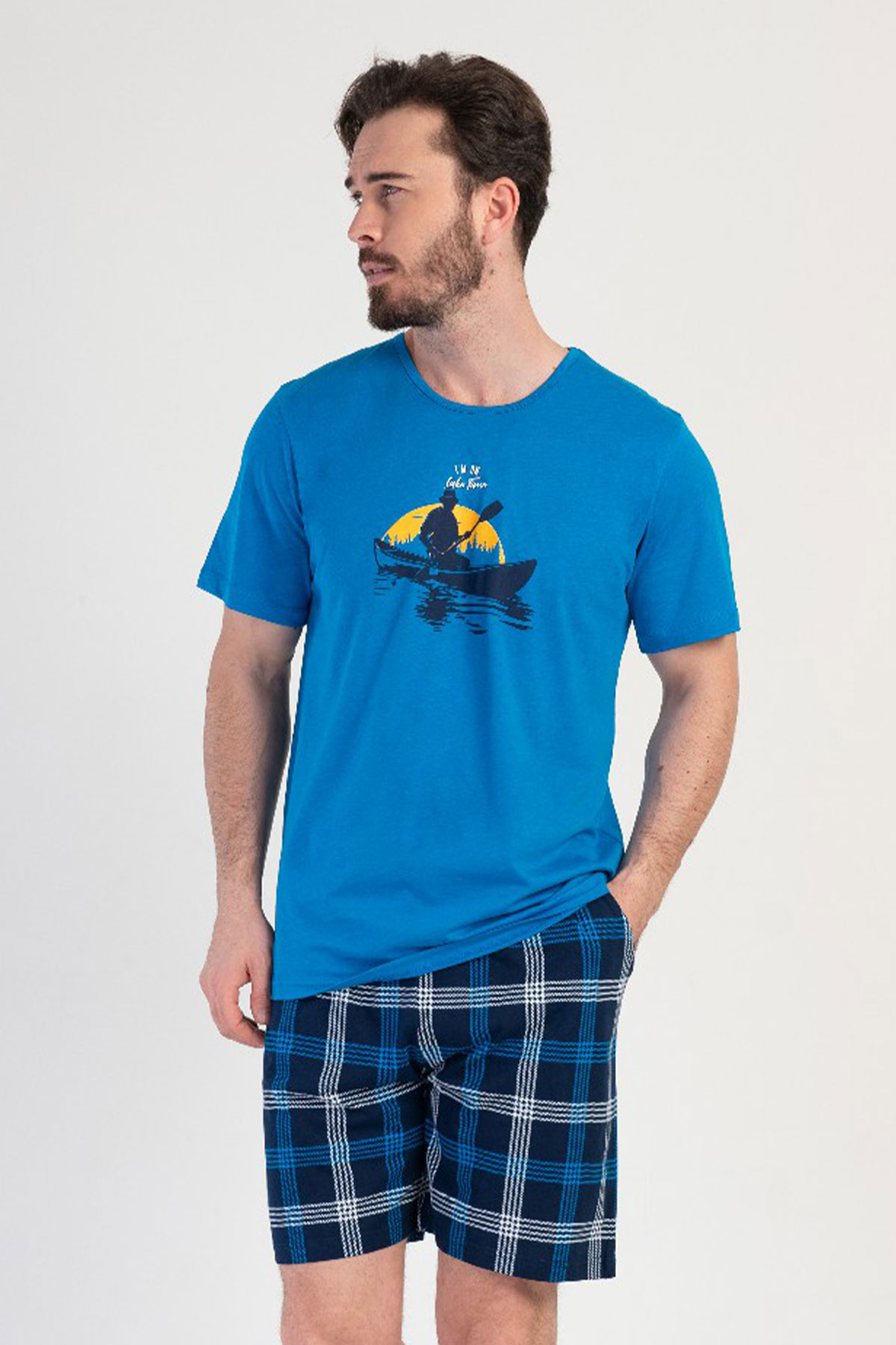 Pamuklu Erkek Kısa Kol Şortlu Pijama Takım
