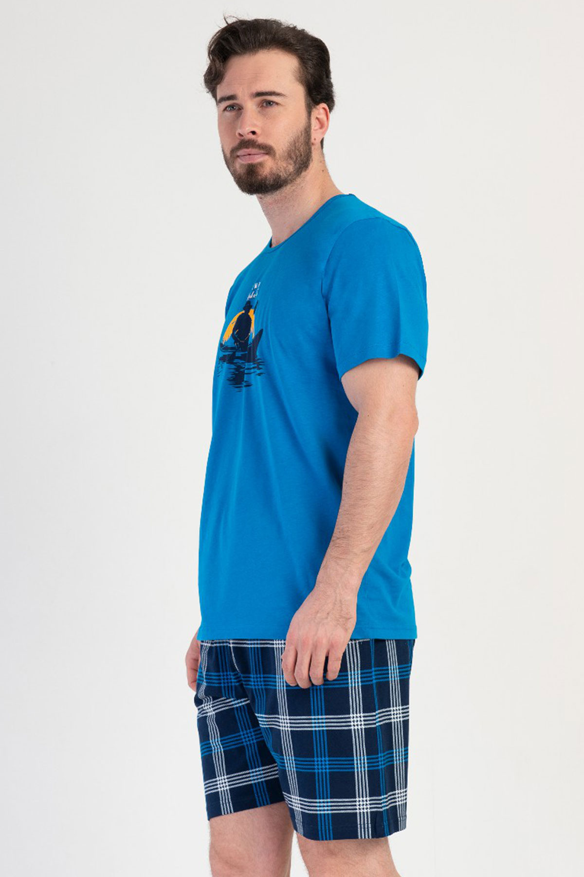 Pamuklu Erkek Kısa Kol Şortlu Pijama Takım
