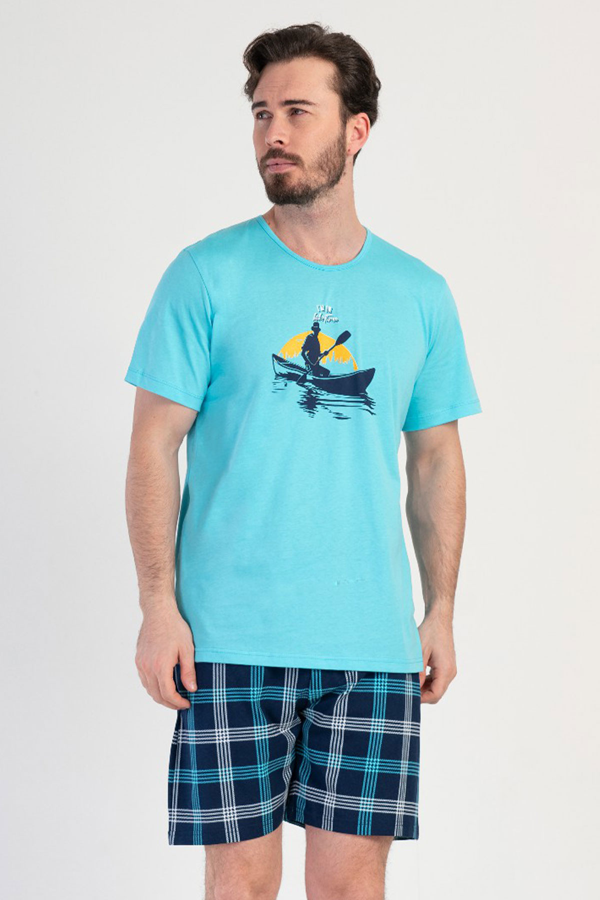 Pamuklu Erkek Kısa Kol Şortlu Pijama Takım
