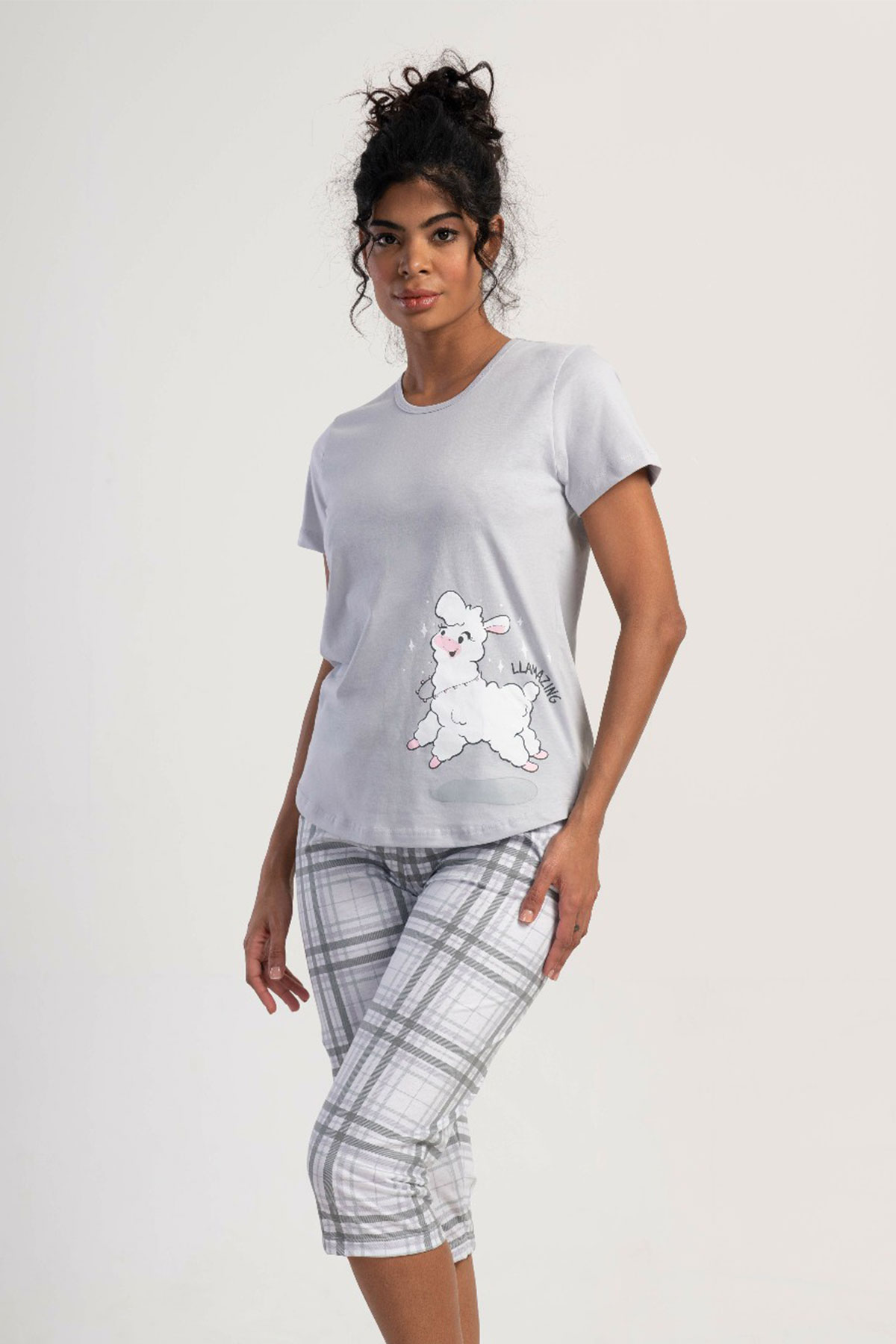 Pamuklu Kadın Kısa Kol Kaprili Pijama Takım
