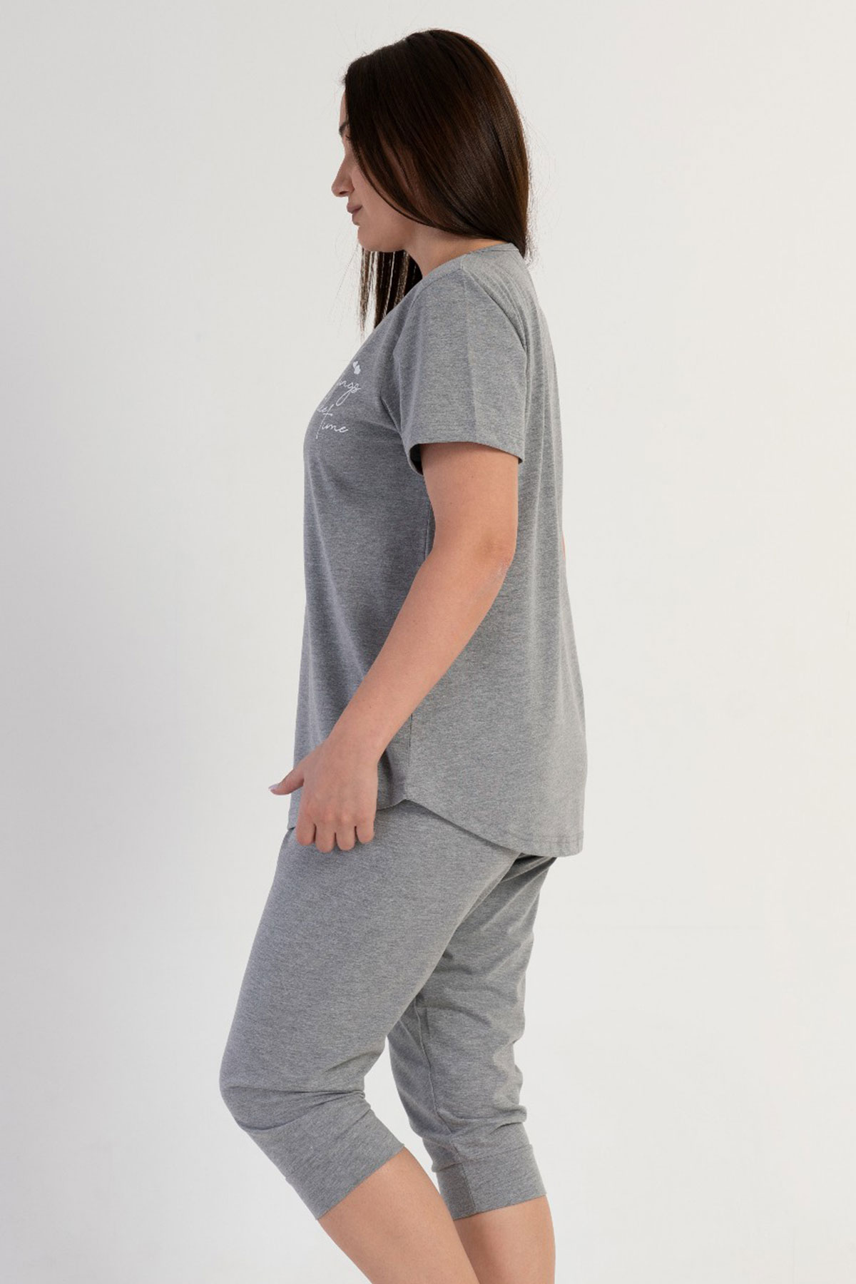 Kadın Büyük Beden Kısa Kol Kaprili Pijama Takım
